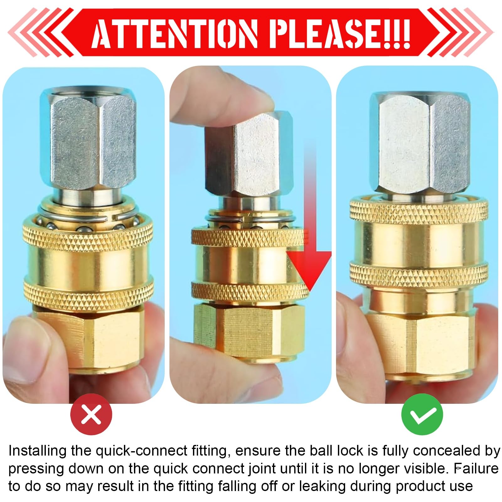 Pressure Washer Couplers Brass Fittings 2 Pack 3/8 Inch Quick Connect To Female