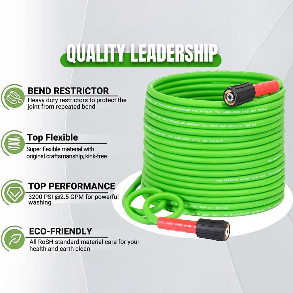 YAMATIC Pro Flexible Pressure Washer Hose with Solid Brass Quick Connectors~140℉