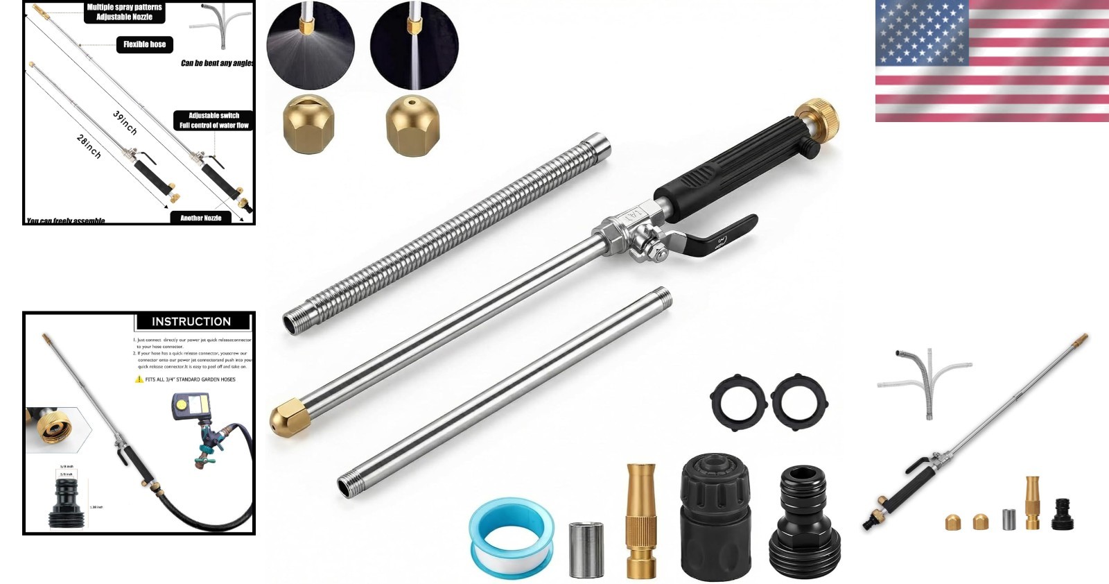 Universal High Pressure Cleaning Tool with Extra Long Wand