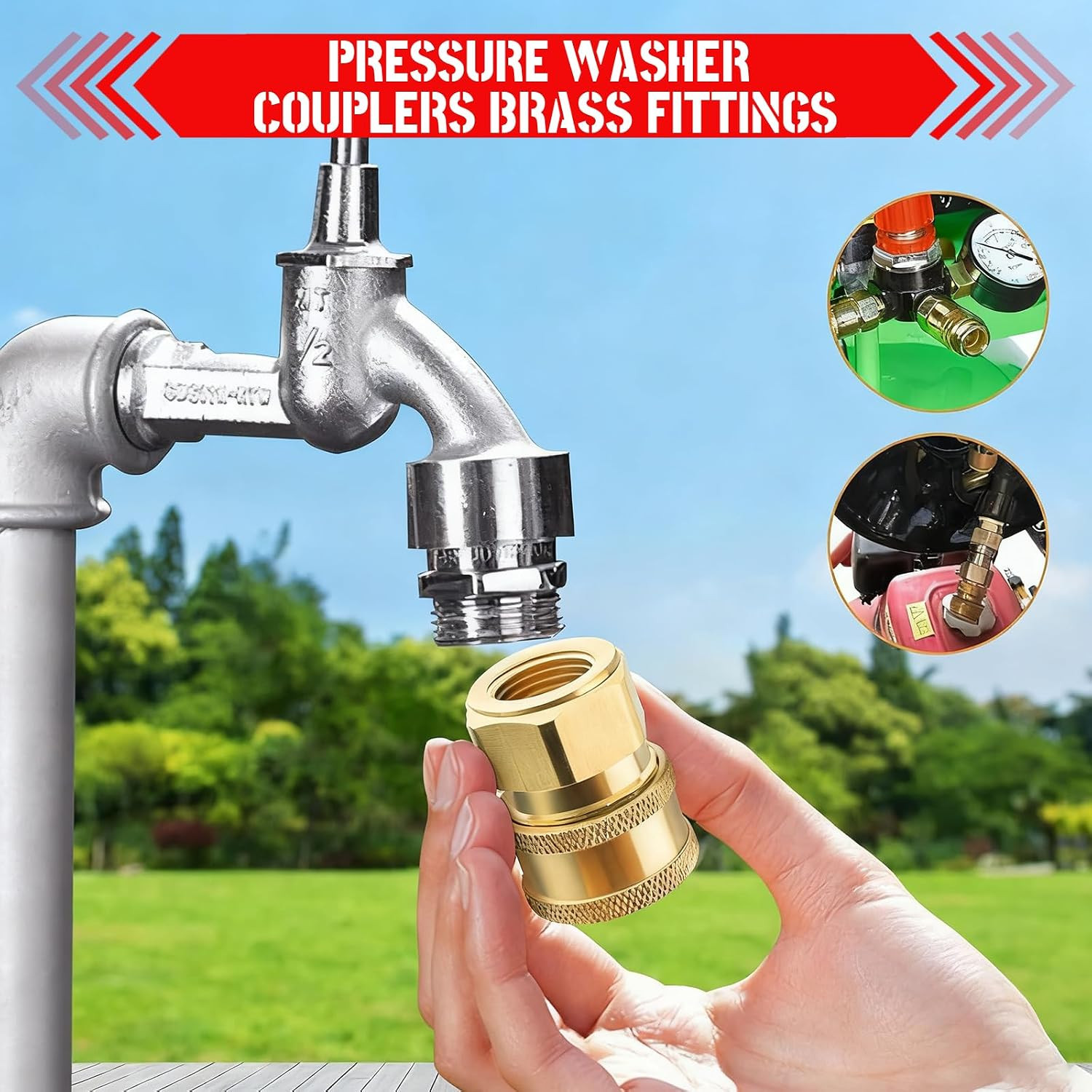 Pressure Washer Couplers Brass Fittings, 2 Pack 3/8 Inch Quick Connect to Female