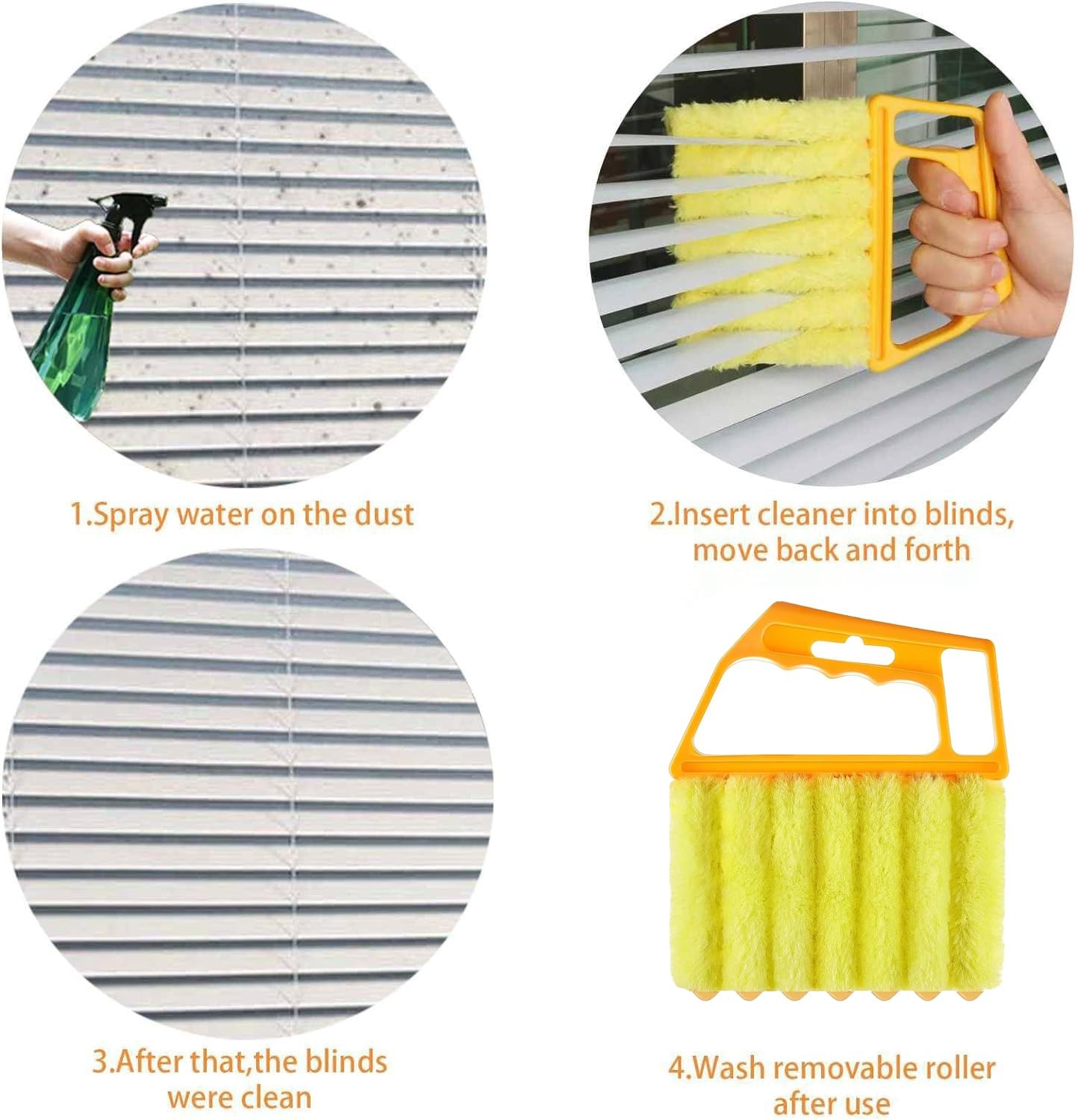 2 Pcs Blind Cleaner – Washable Window Duster Orange、yellow