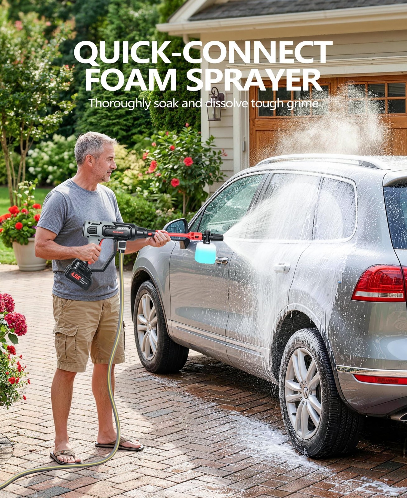 Portable Cordless Car Washer – 6-in-1 Nozzle, LCD Touch Panel, Adjustable Pressu