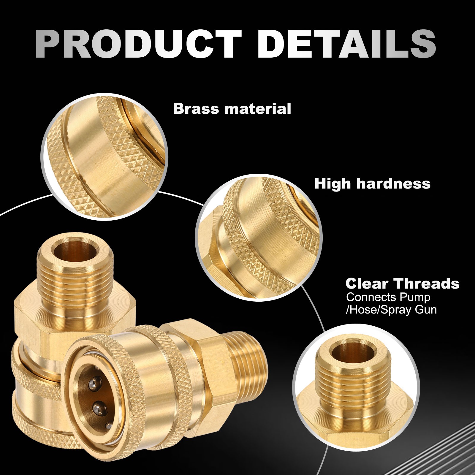 2Pcs Pressure Washer Adapter, 3/8″ Female Quick Plug to G3/8″ Male Brass Flat