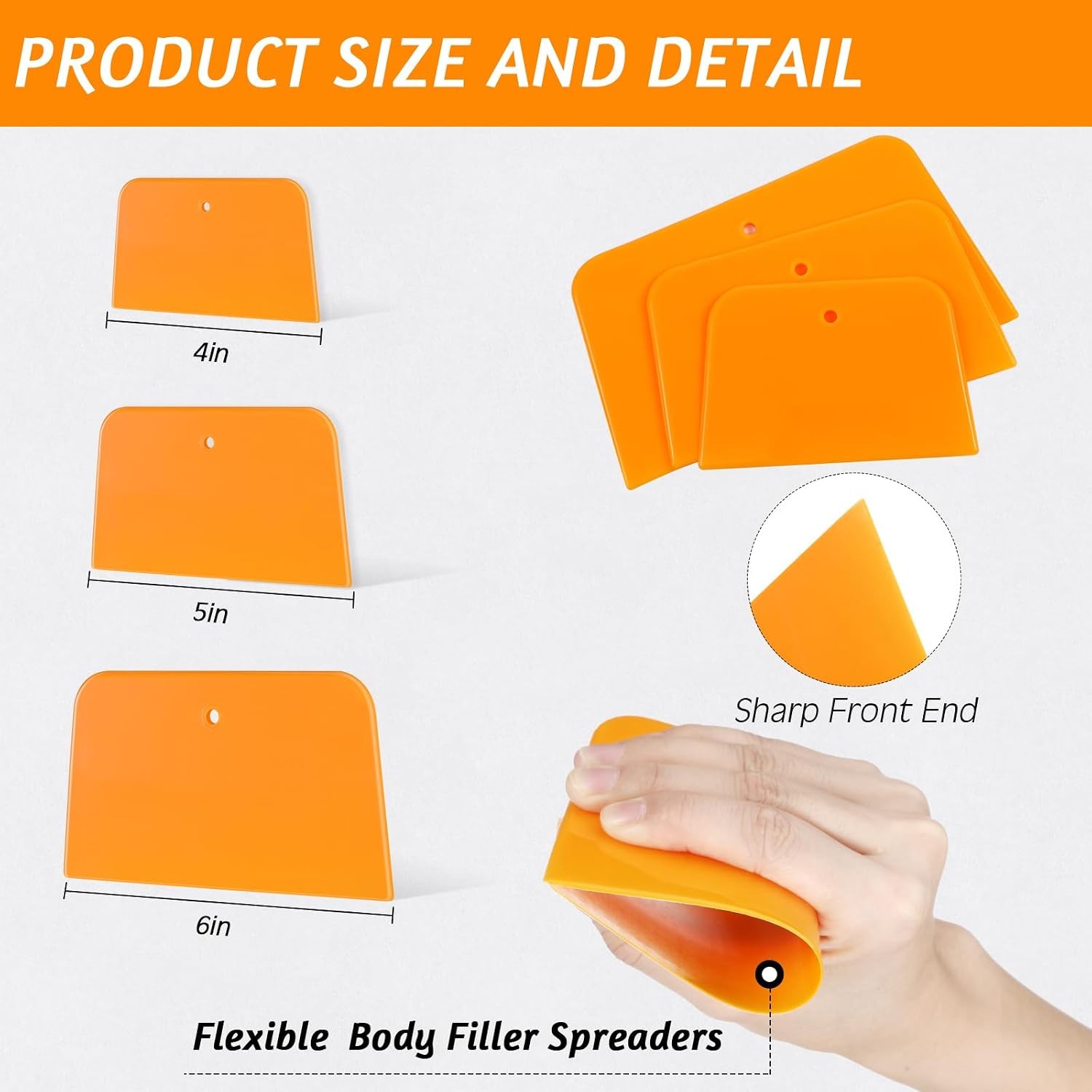 12 Pack Body Filler Spreaders, 4 5 6 inches Yellow Reusable Plastic