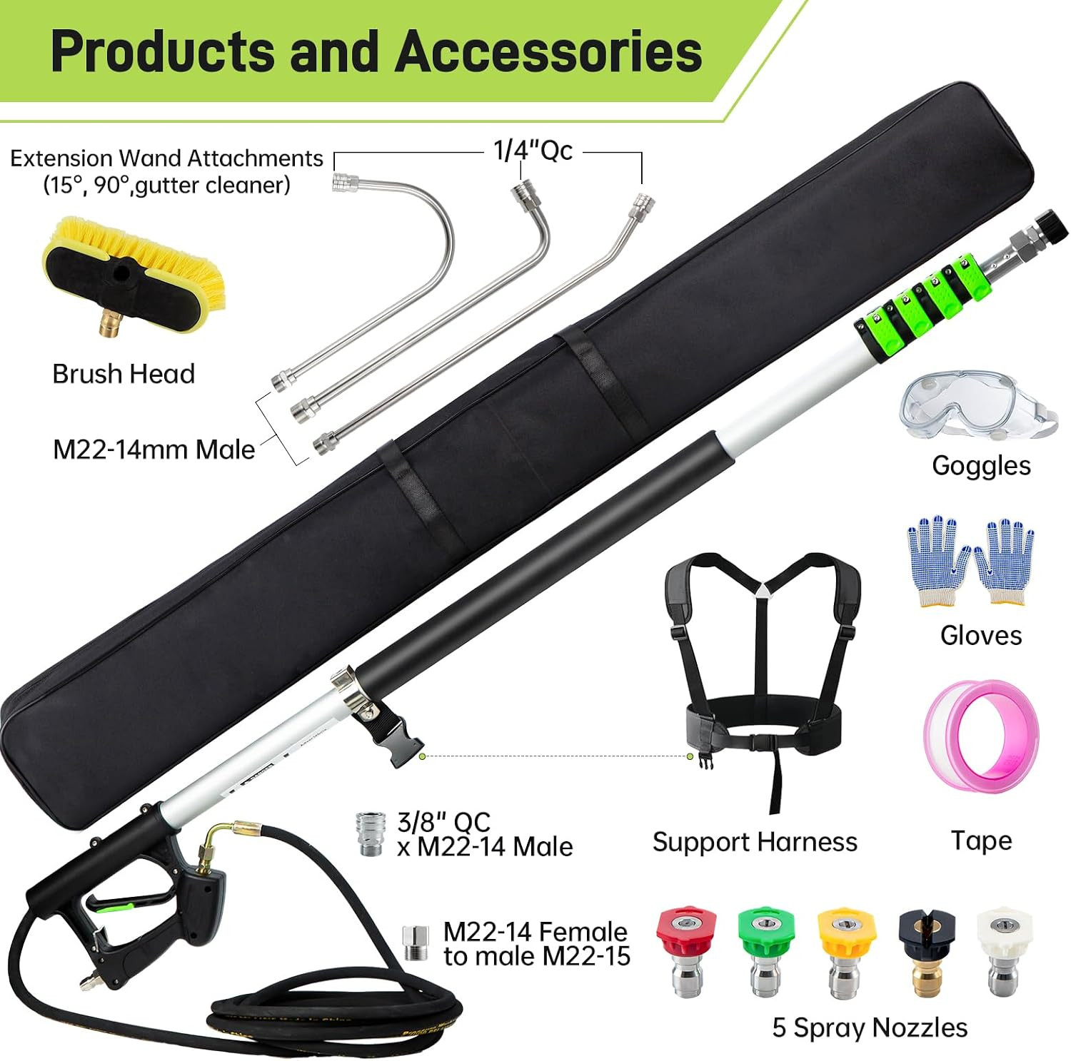 24 FT Telescoping Pressure Washer Wand with Pressure Washer Extension Wand,Gutte