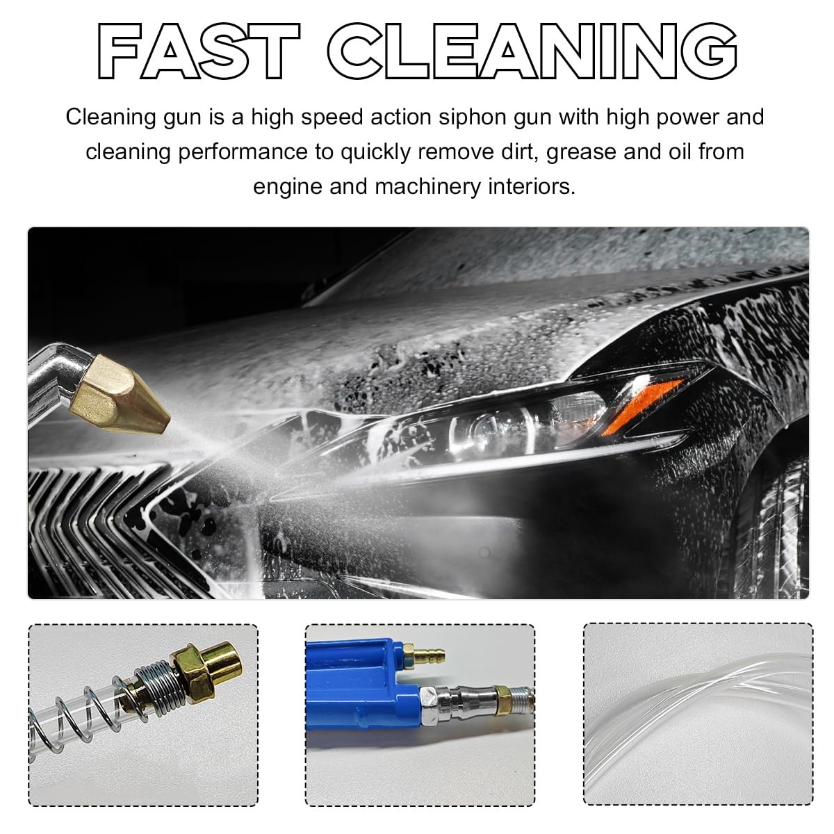 Gasedin Air Blow Gun Pneumatic Engine Cleaning with 4Ft Hose, Aluminum…
