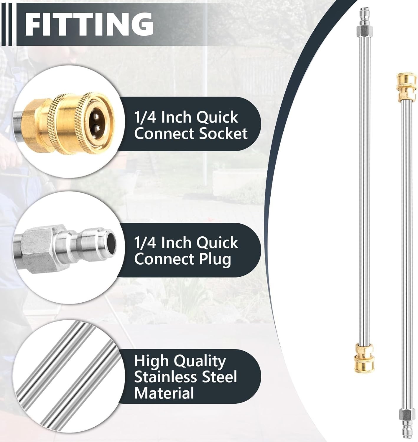 Heavy Duty 17-Inch Stainless Steel Extension Wands for Pressure Washers – 2 Pack