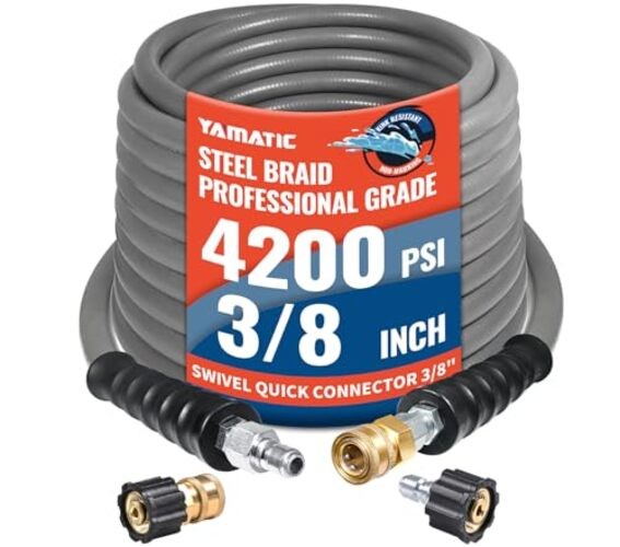 Pressure Washer Hose 50 FT, True 3/8″ID,4200 PSI, 250°F Premium Fittings 50FT