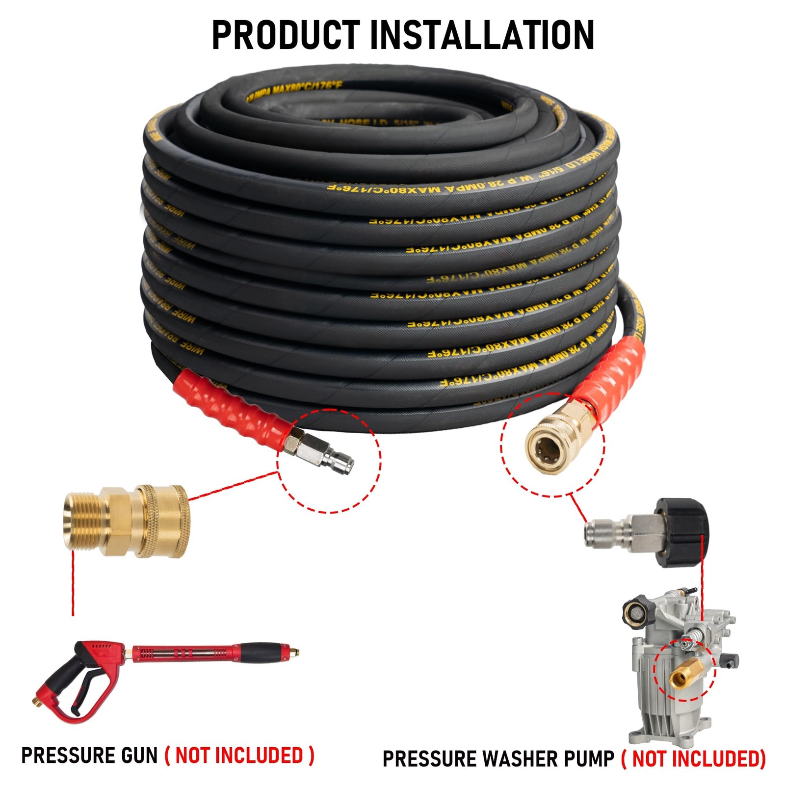 Hourleey 100ft Black Pressure Washer Hose