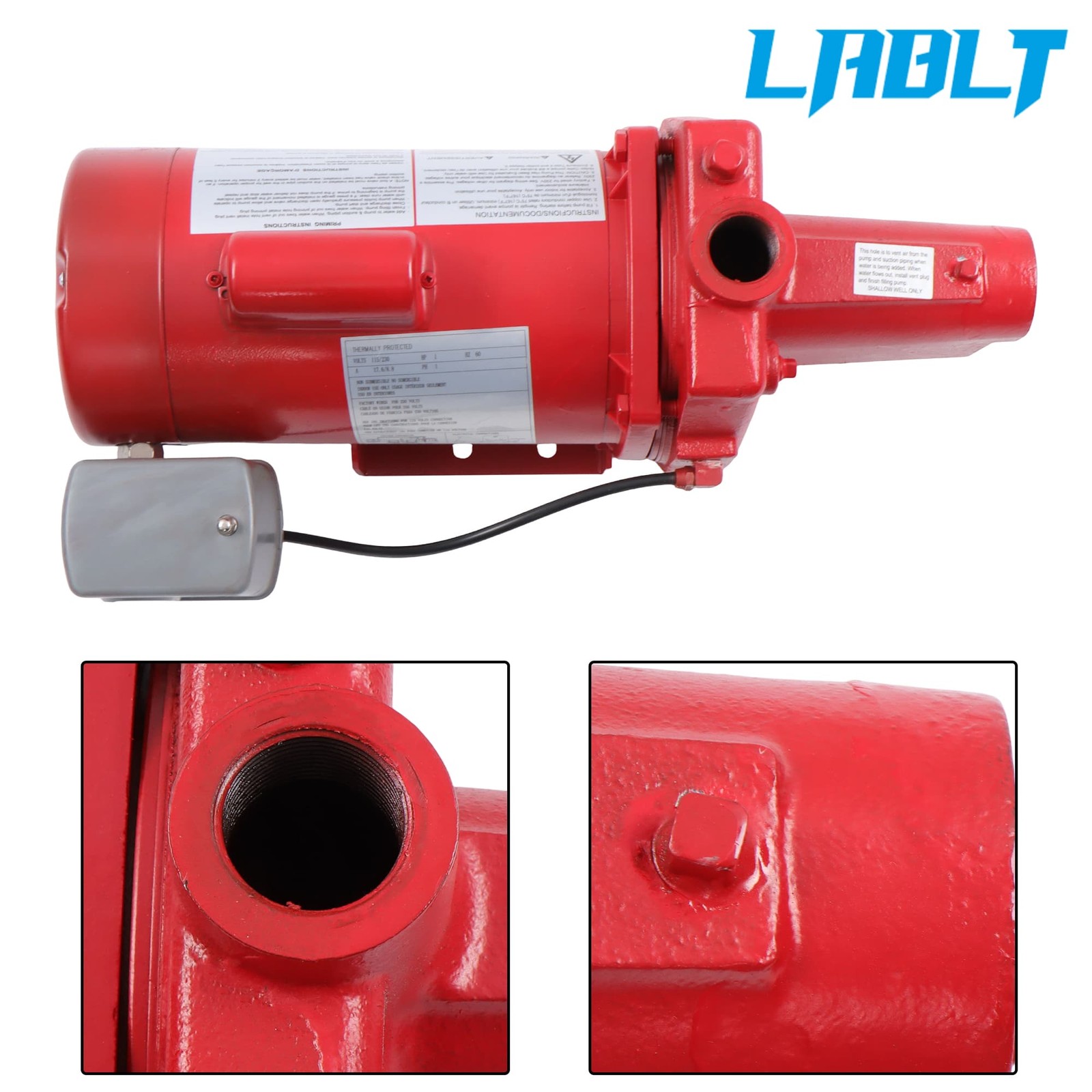 LABLT 1HP 23GPM Dual Voltage 115/230 Volt Cast Iron Shallow Jet Pump Red 602208