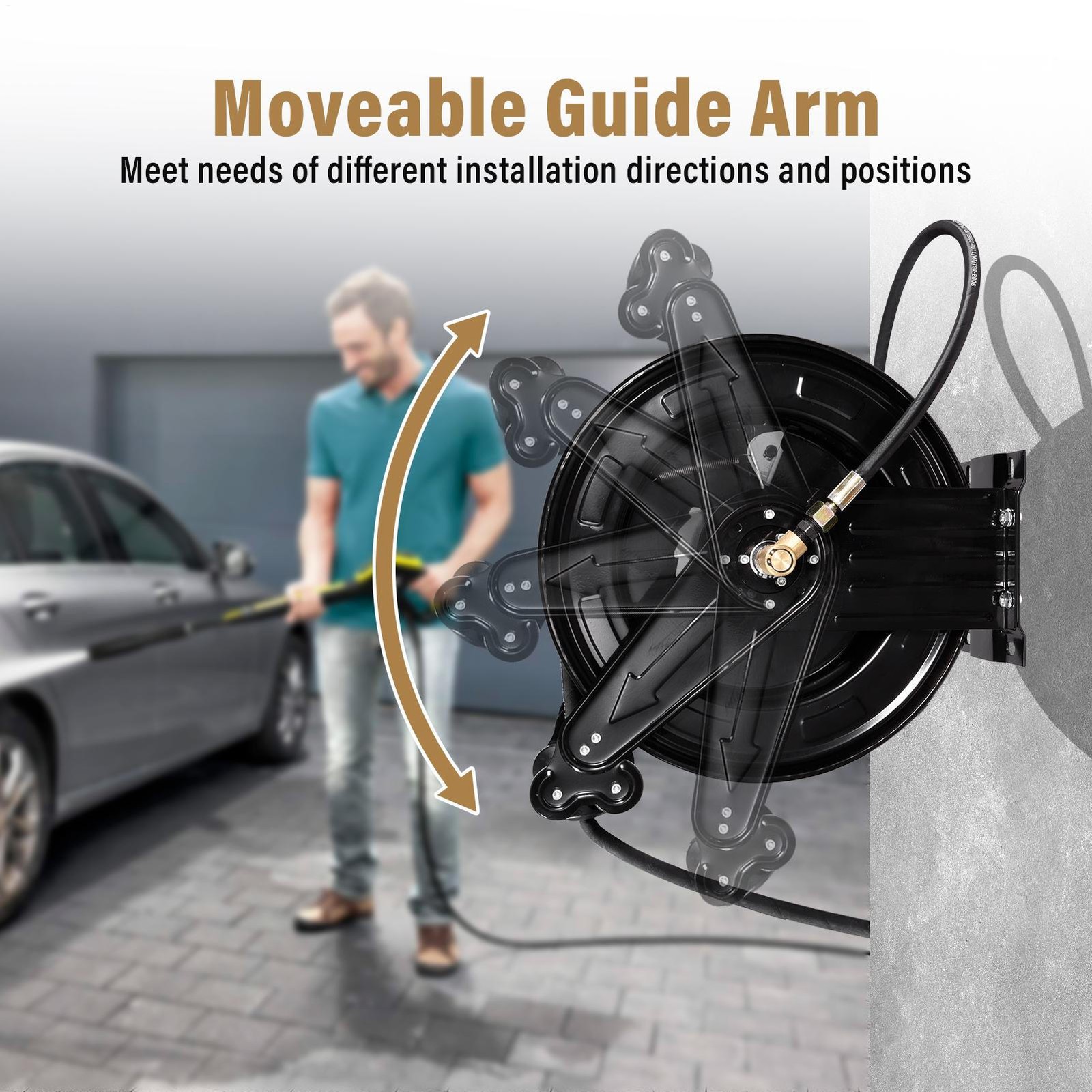 Heavy Duty 3/8″ x 50 ft Retractable Pressure Washer Hose Reel, 4000PSI Hose