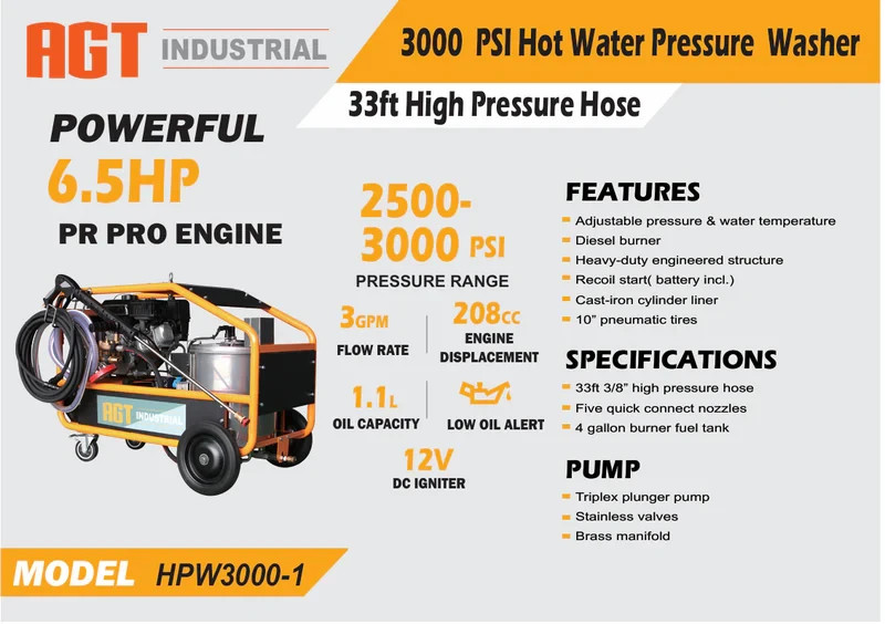 AGT Hot Water High Pressure Washer Machine 3000 PSI US in STOCK | AGT-HPW3000-1
