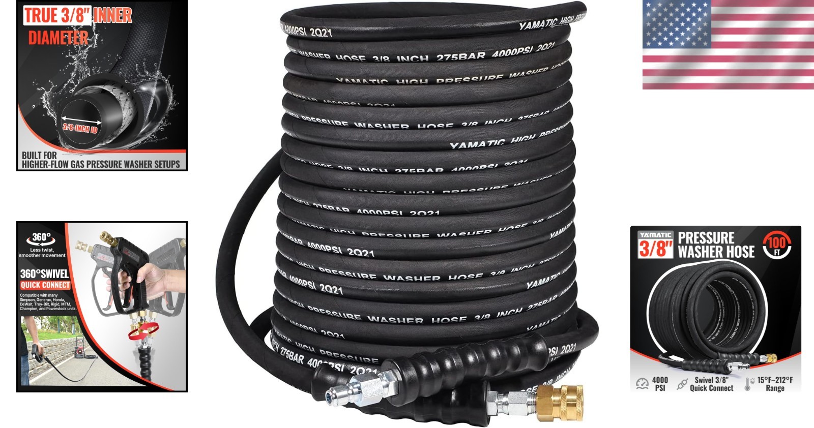Flexible 3/8″ Pressure Washer Hose – 100FT, 4000 PSI, Designed for Professionals