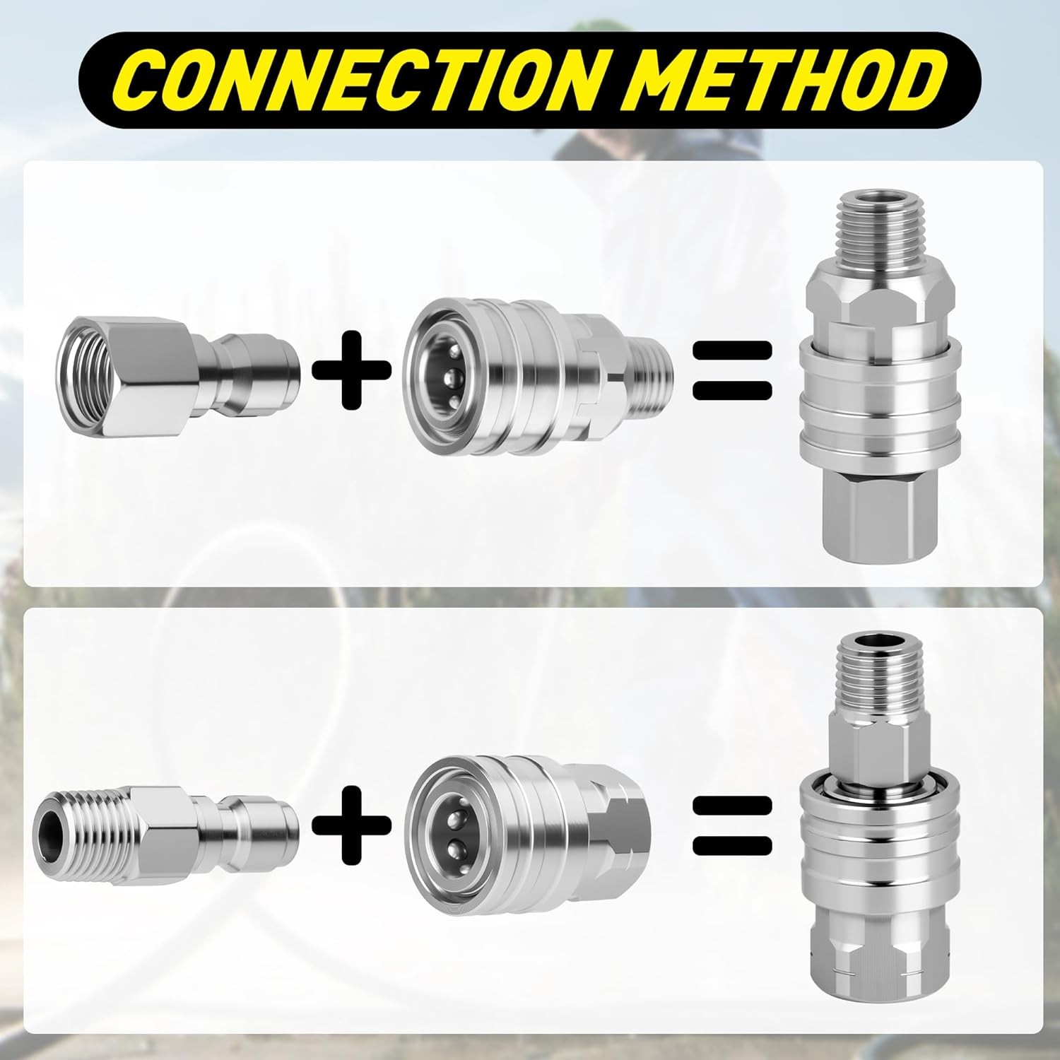 2 Sets NPT 1/4 Inch Quick Connect Pressure Washer Fittings Stainless Steel Quick