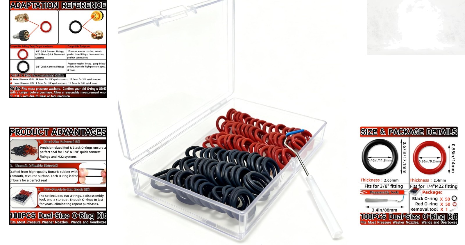 100PCS Pressure Washer O Rings Kit Fit 1/4″ & 3/8″ Quick Connect, M22 14mm Co…