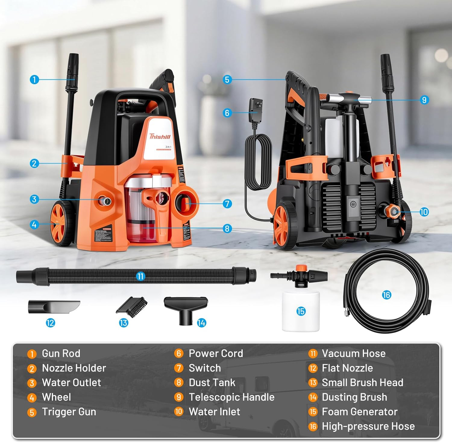 4-In-1 Pressure Washer and Wet/Dry Vacuum, 2800 PSI Max 1.7 GPM Electric Power W