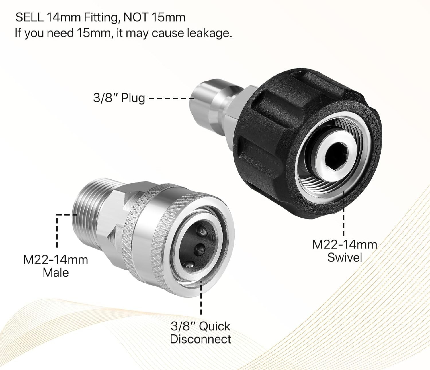 Pressure Washer Adapter Set M22 14mm 3/8″ Quick Connect Kit 8PCS Stainless