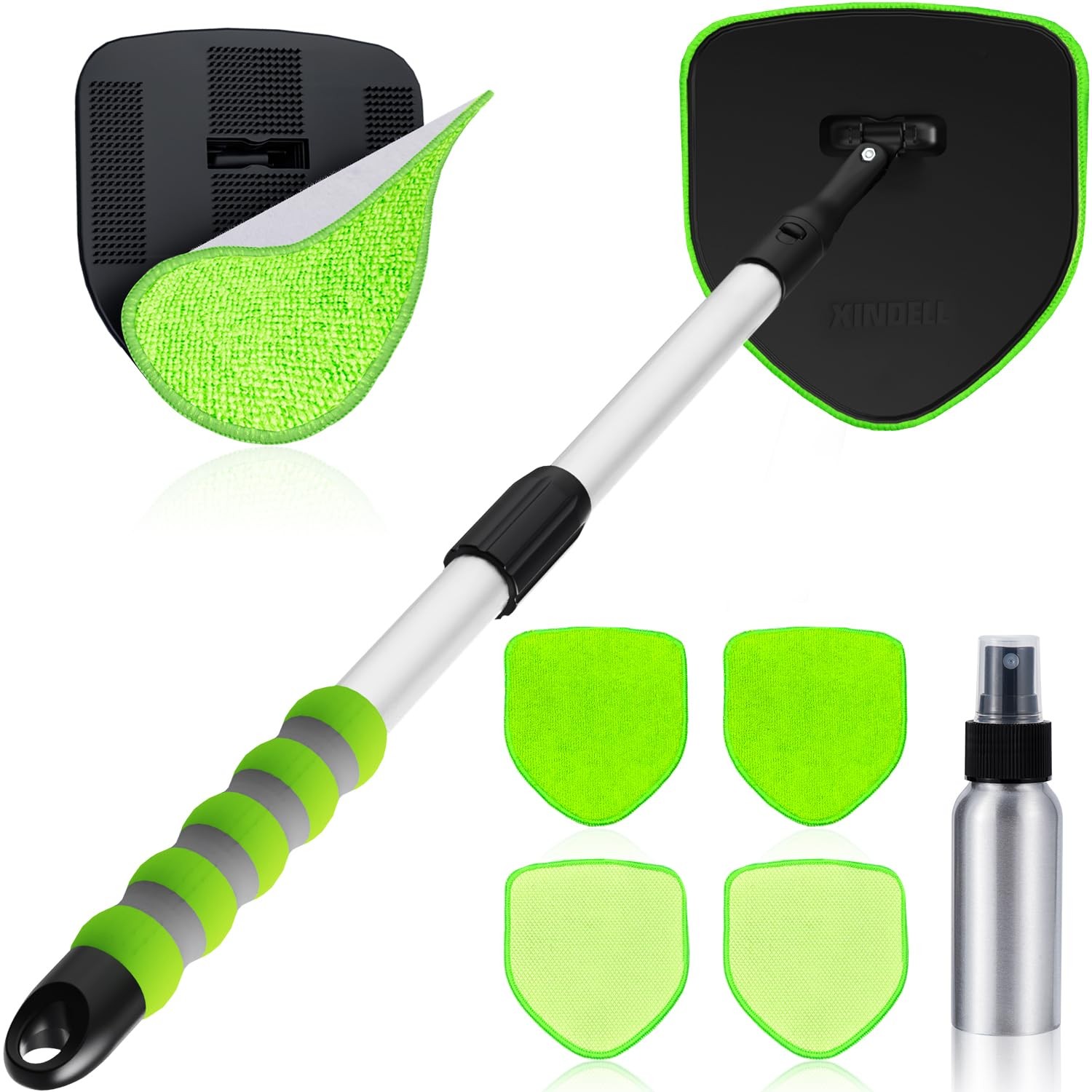 XINDELL Windshield Cleaner Tool, Car Window Cleaning Kit with 4 Reusable Micr…