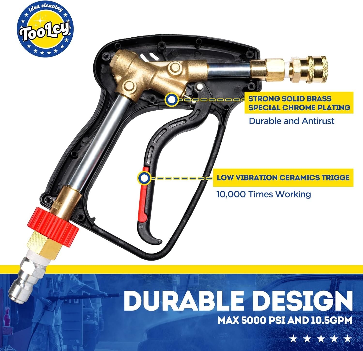 Effortless Cleaning with 5000 PSI Short Pressure Washer Gun – 360° Swivel Design