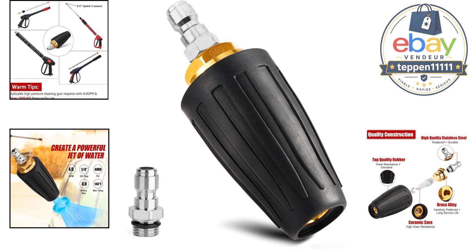 Pressure Washer Nozzle 4000 PSI Turbo Rotating 1/4” Quick Connect