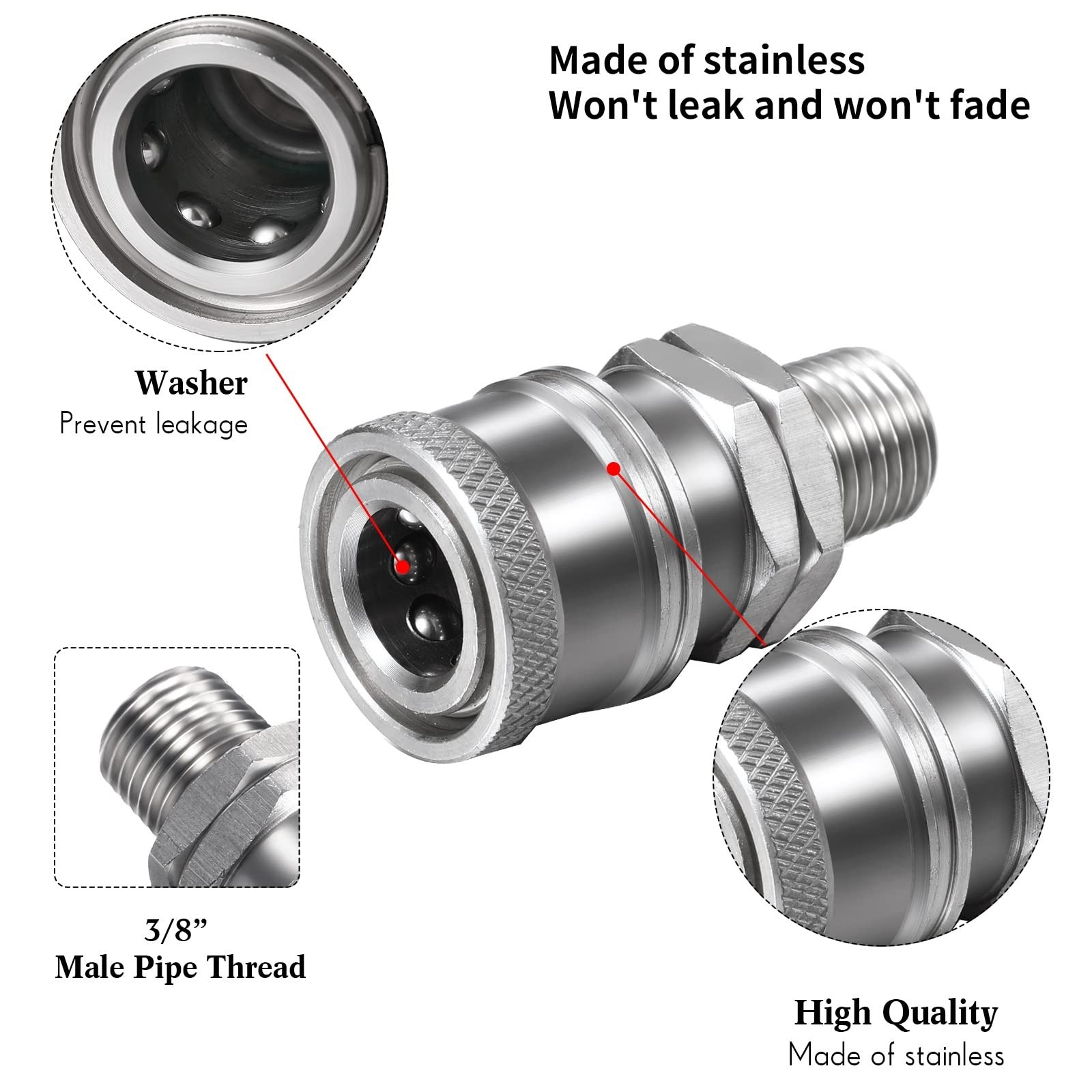 2 Sets NPT 1/4 Inch Pressure Washer Quick Connect Coupler Plug Male Female