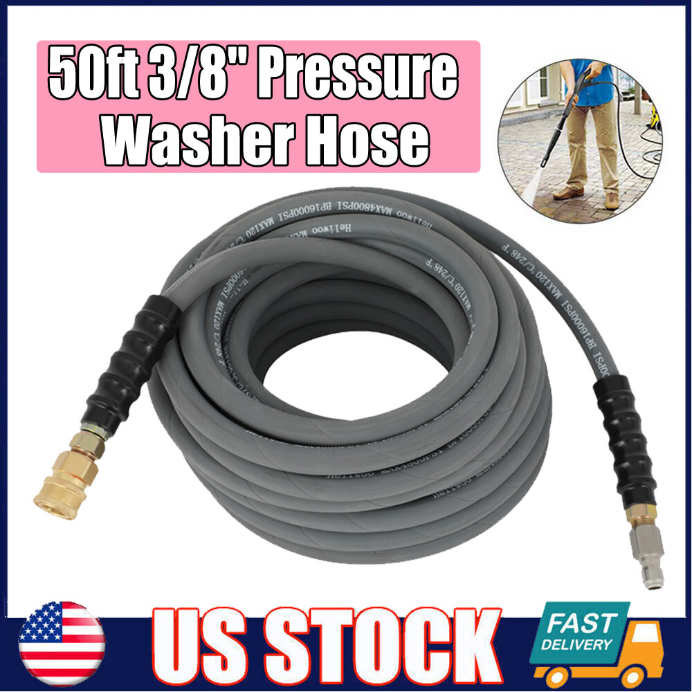 50′ Pressure Washer Hose 3/8″ x 50ft Foot 4000psi Industrial w/ QC High Quality