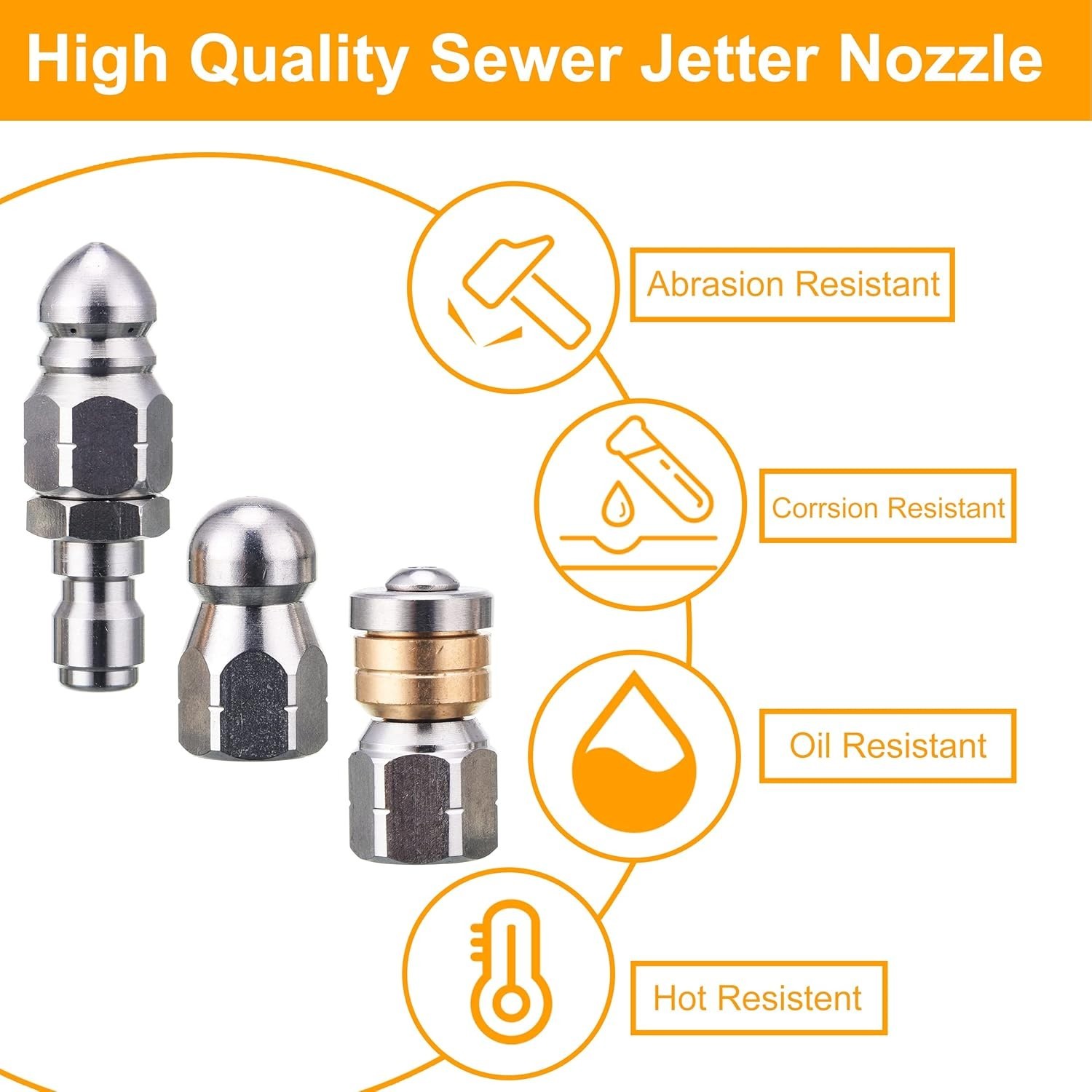 Versatile Sewer Jetter Nozzle Kit – Button, Rotating, and Hose Tips for 5000 PSI