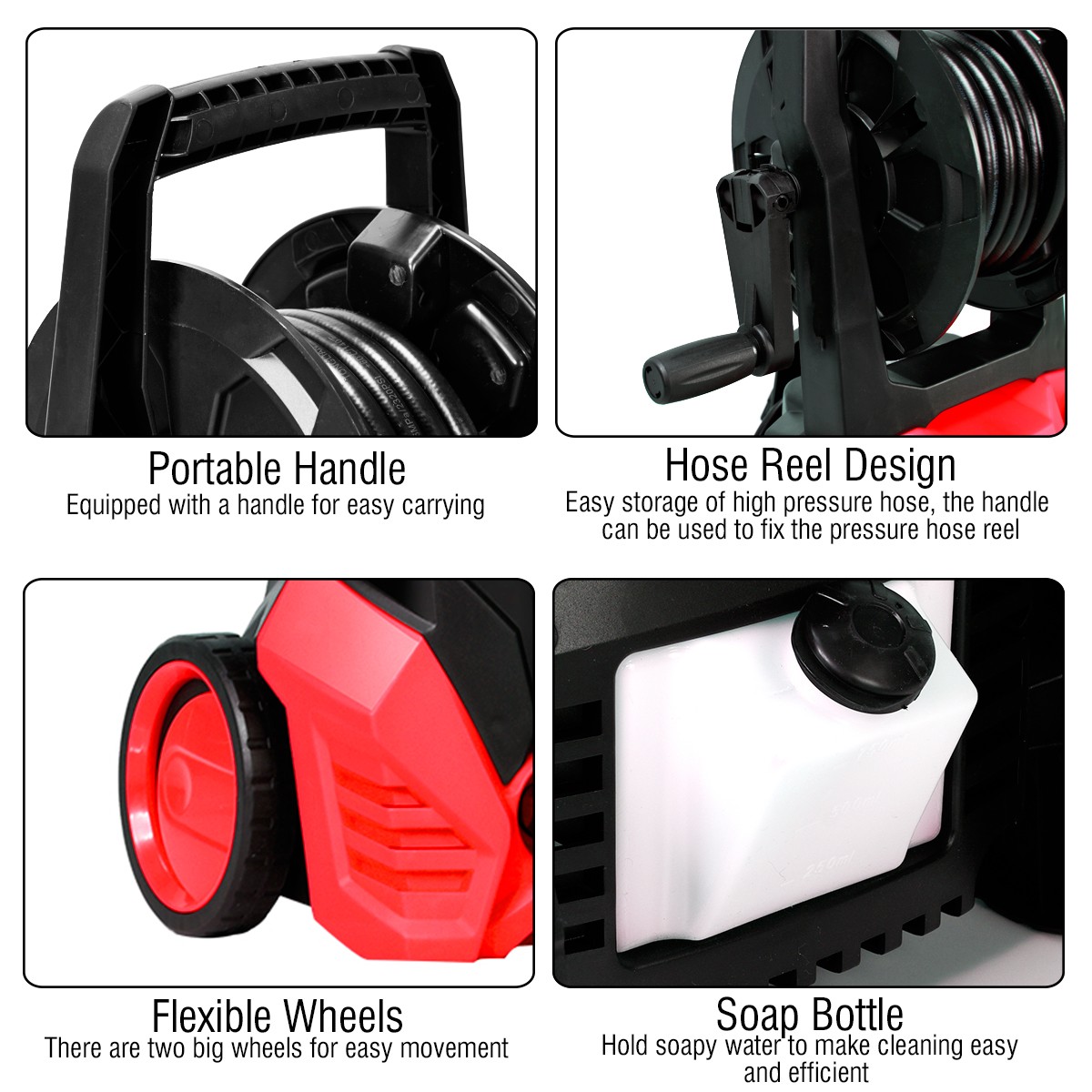 3000PSI Electric High Pressure Washer Machine 2 GPM 2000W Patio Cleaner Red