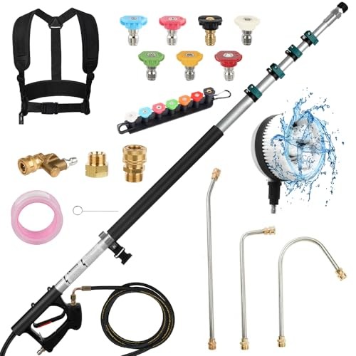 24FT Telescoping Pressure Washer Wand 4000PSI Rotary Brush