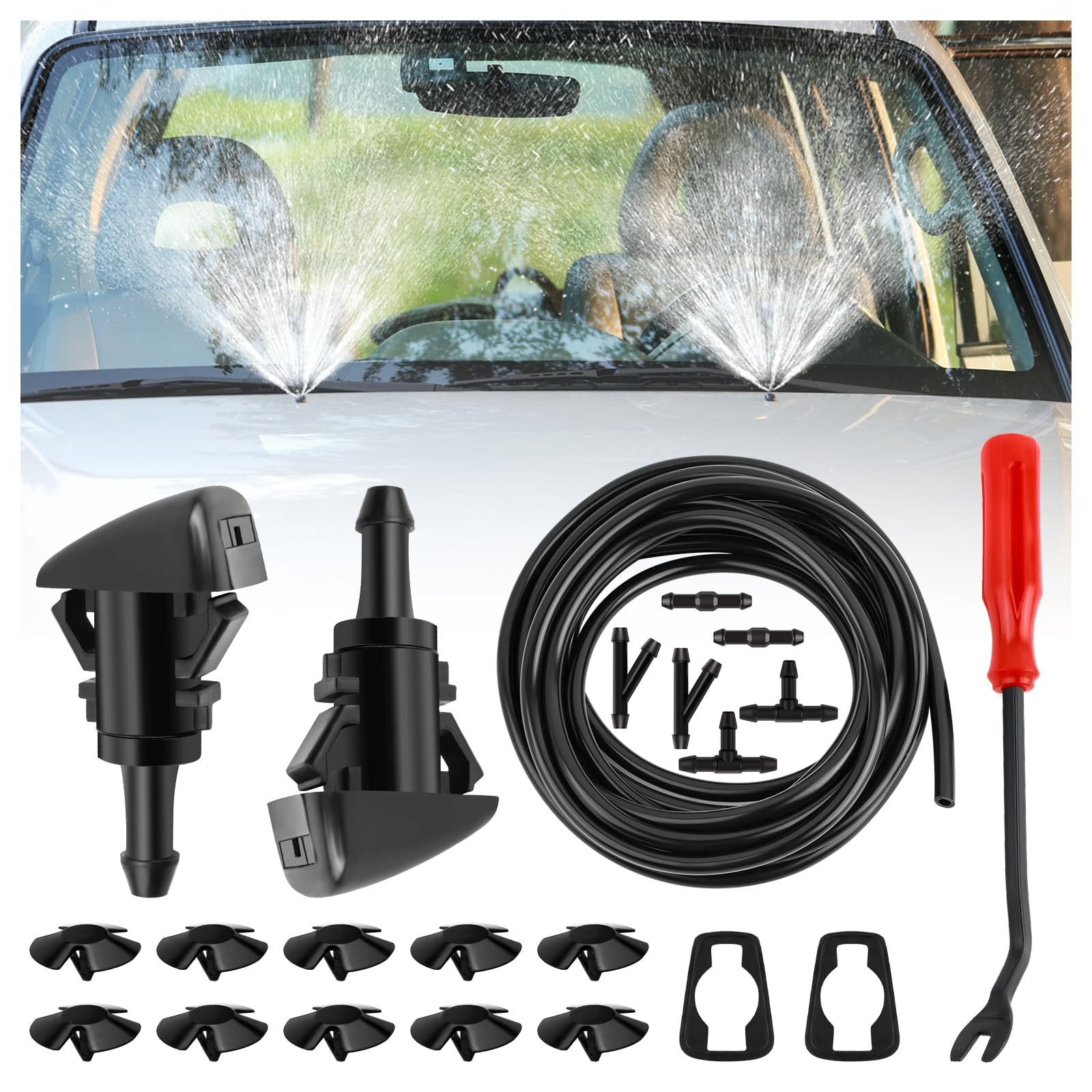 22PCS 13Ft Windshield Washer Hose Repair Kit,Windshield Washer Nozzle Replacemen