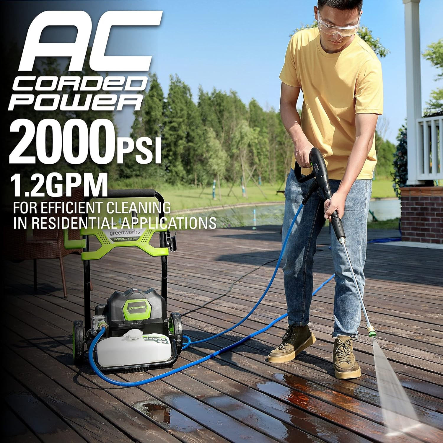 2000 PSI (1.2 GPM) Electric Pressure Washer, Steel Wand, On-Board Soap Tank (25°