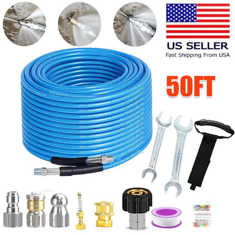 50FT 1/4″ M-NPT 5800PSI Drain Cleaner Hose Sewer Jetter Kit for Pressure Washer