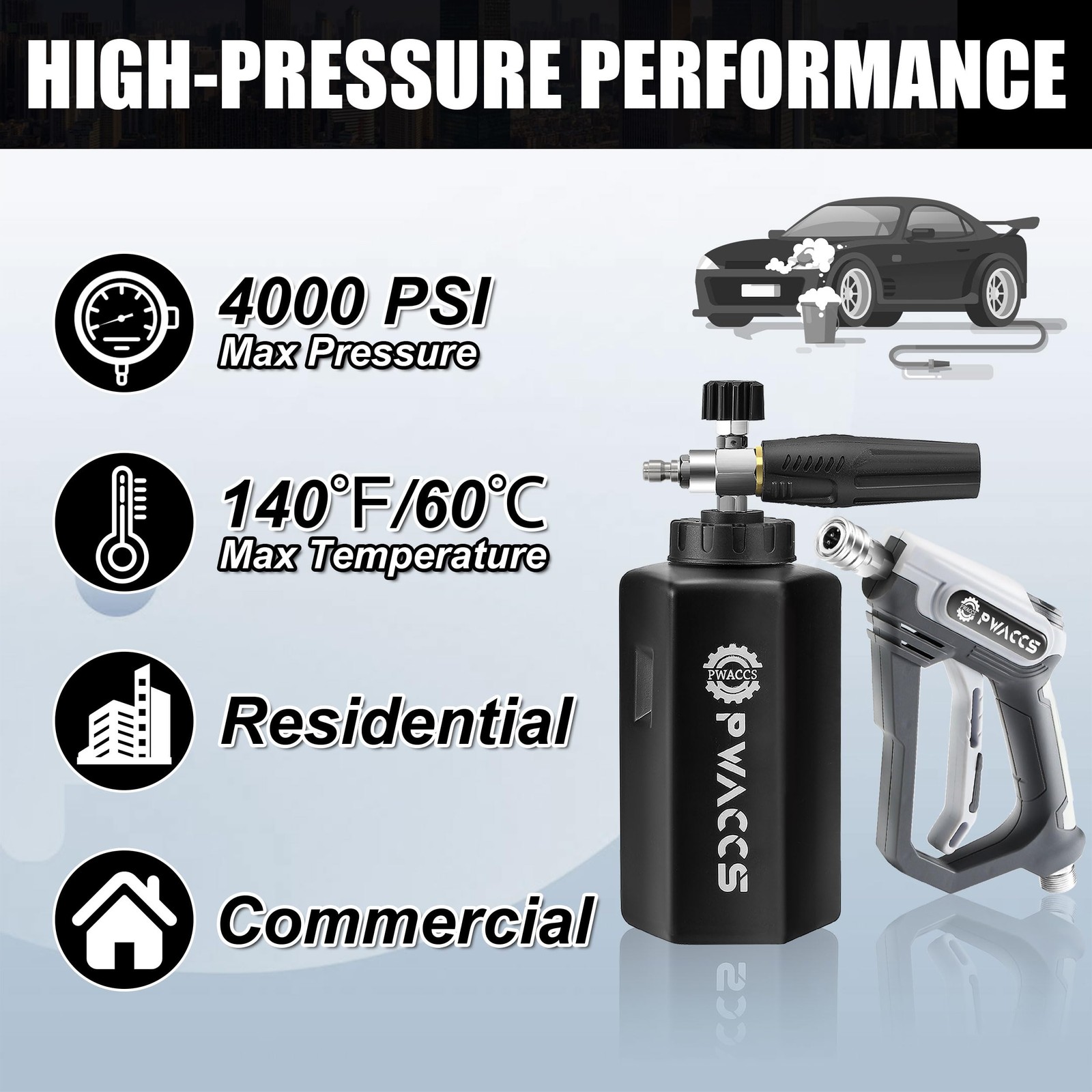 Pressure Washer Foam Cannon Gun, Short Power Washer Wand, 1.5 Liter