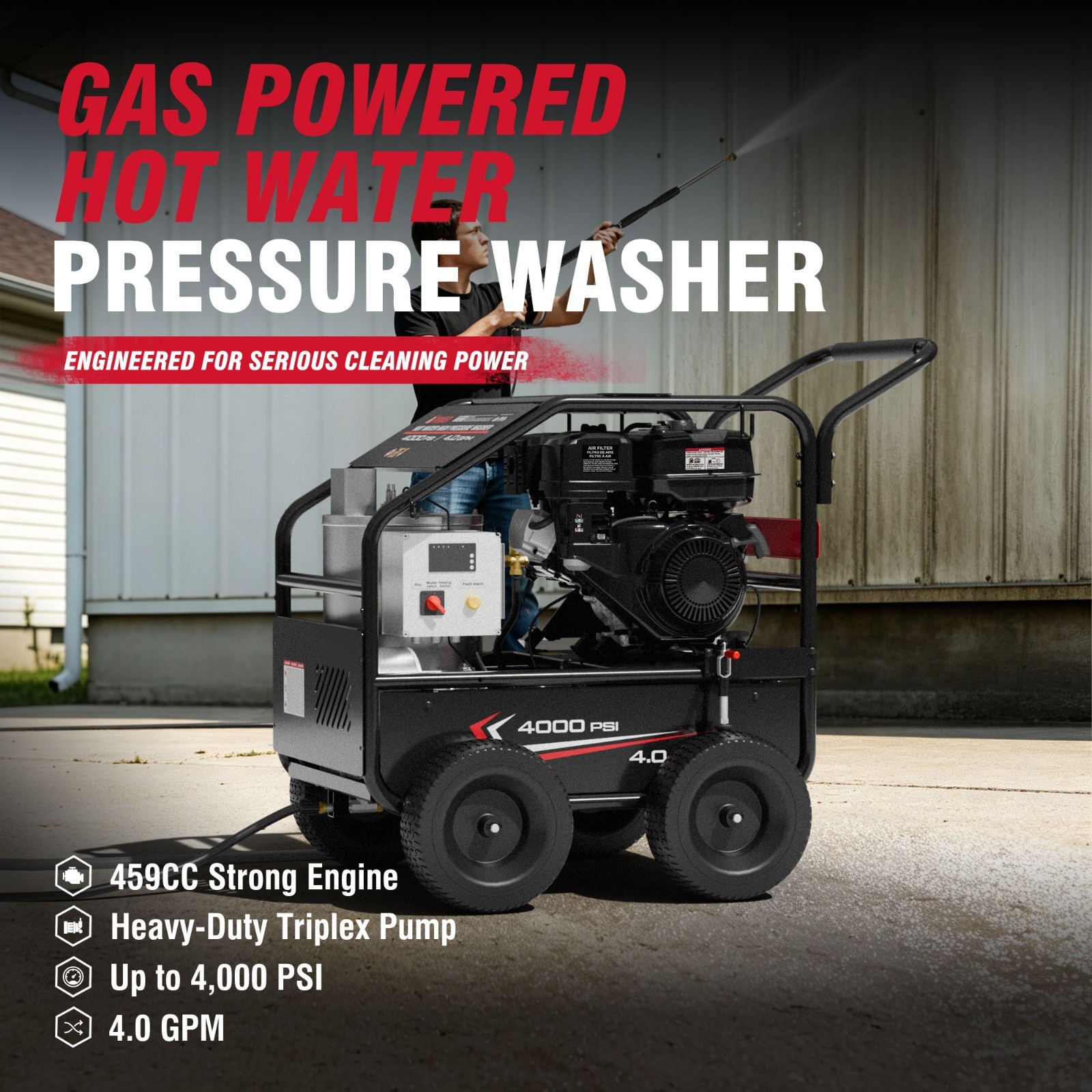 A-iPower Gas Hot Water Pressure Washer 4000 PSI 4.0 GPM with Diesel Heater EPA