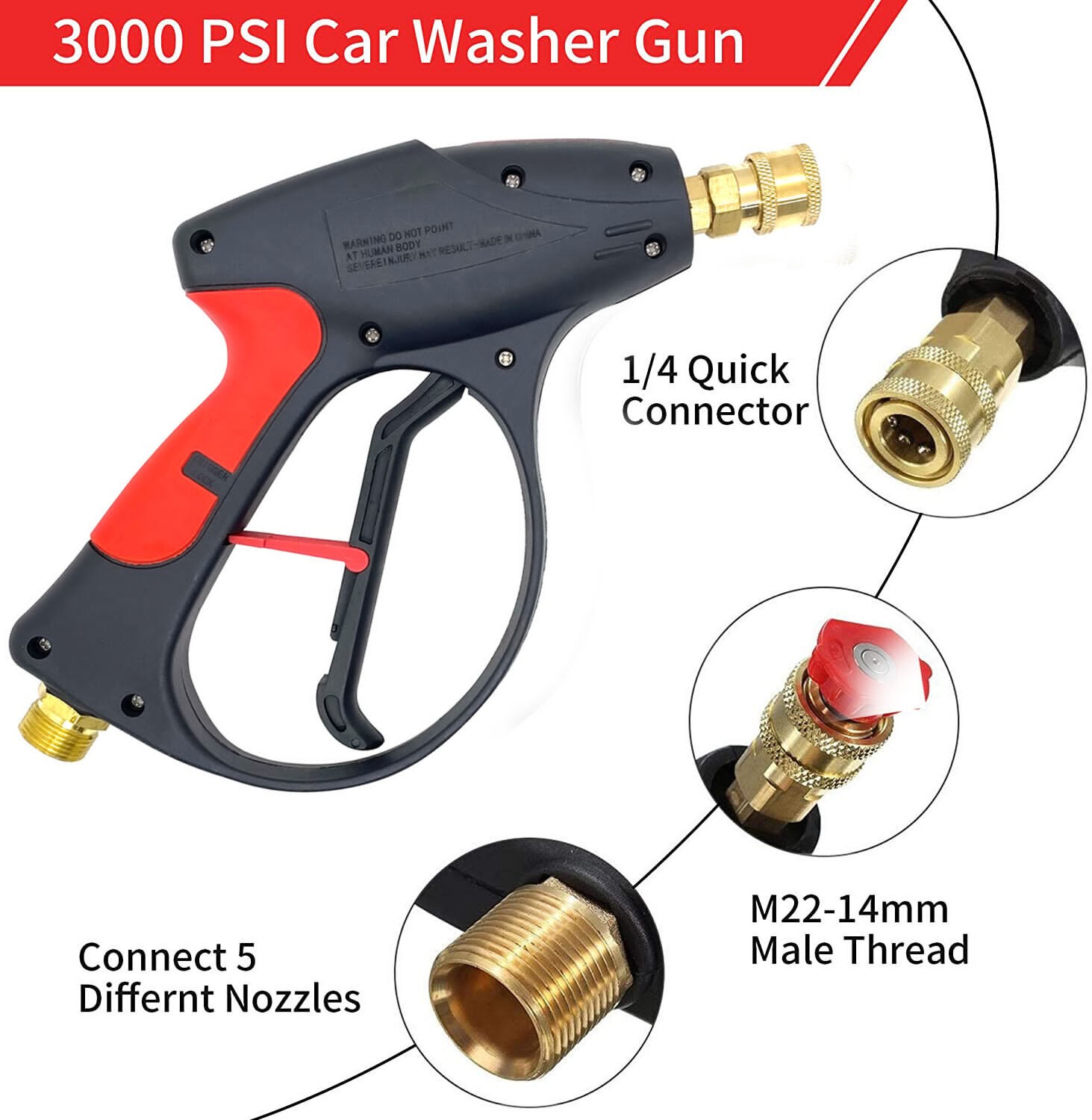 3200PSI Car Washing Gun Foam Sprayer Cannon High Pressure Washer Hose M22-14mm