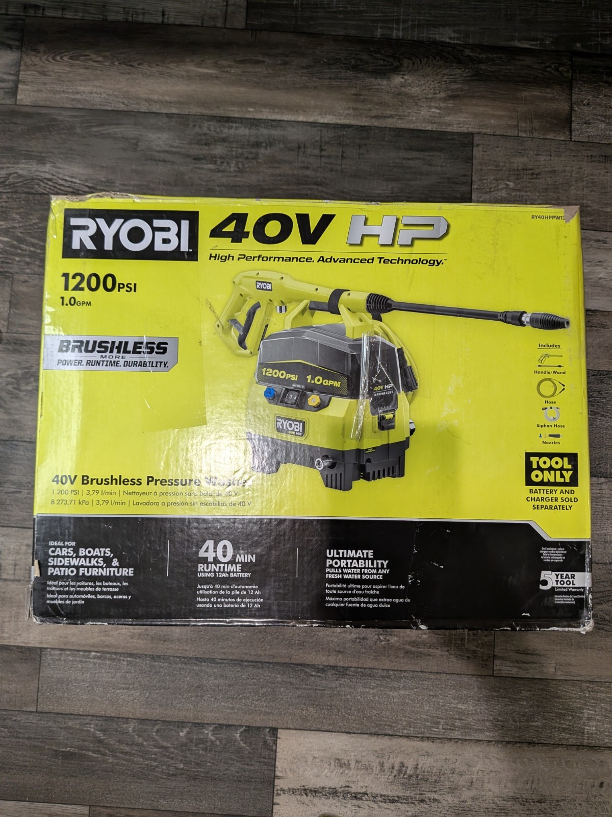 RYOBI PRESSURE WASHER 1200 Psi 40v Brushless RY40HPPW12B Tool Only
