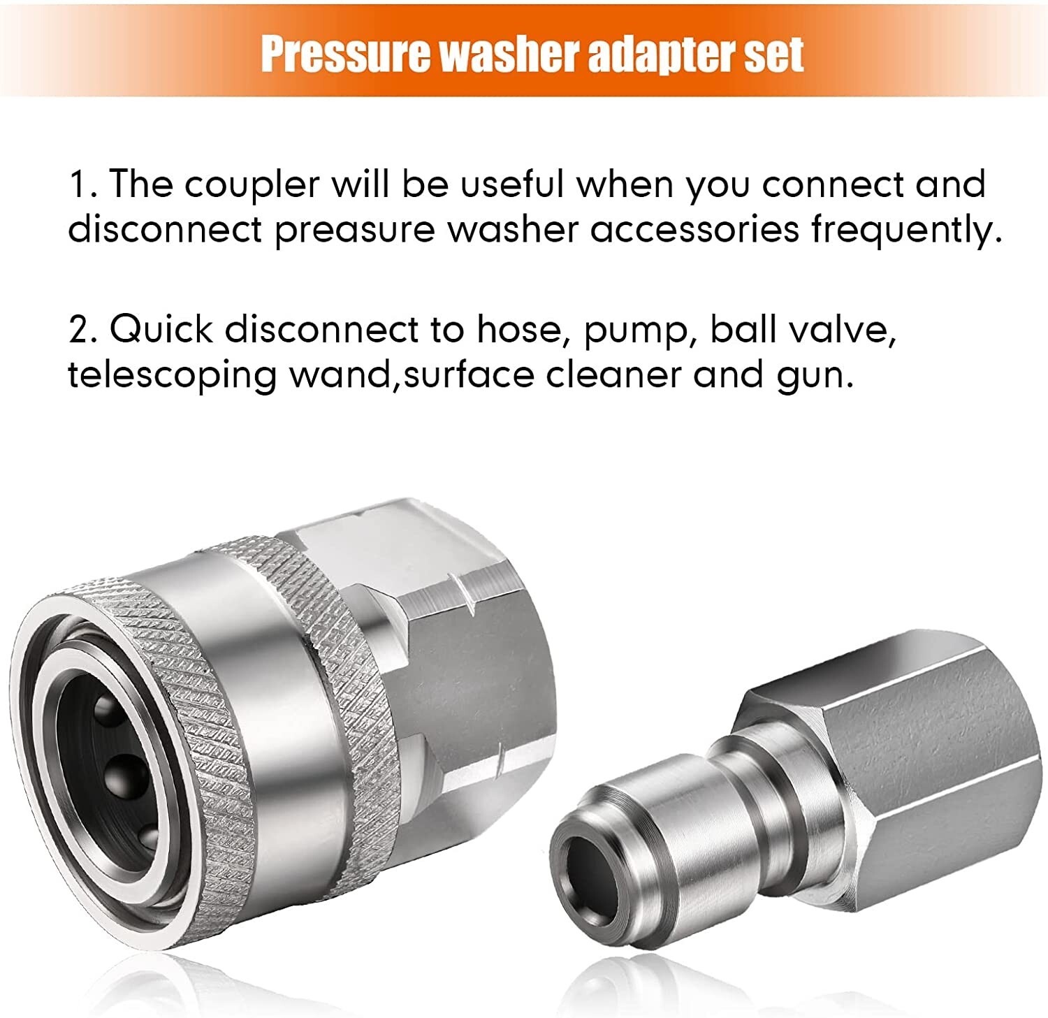 2 Sets NPT 1/4 Inch Pressure Washer Coupler Quick Connect Plug Male Female 1/4 Q