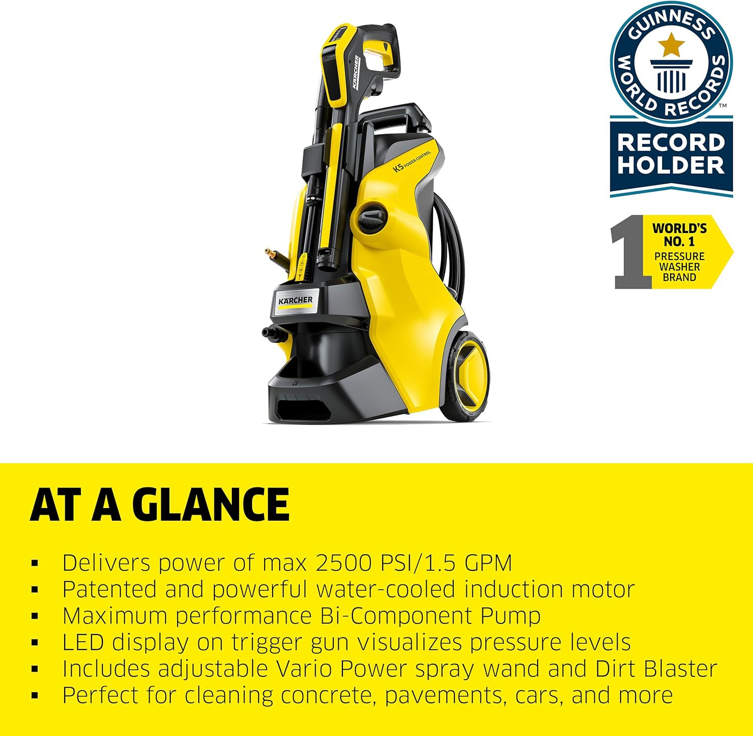 Kärcher Pressure Washer, K5 Power Control, Max 2500 PSI, 32 Ft. Hose, 2 Spray Wa