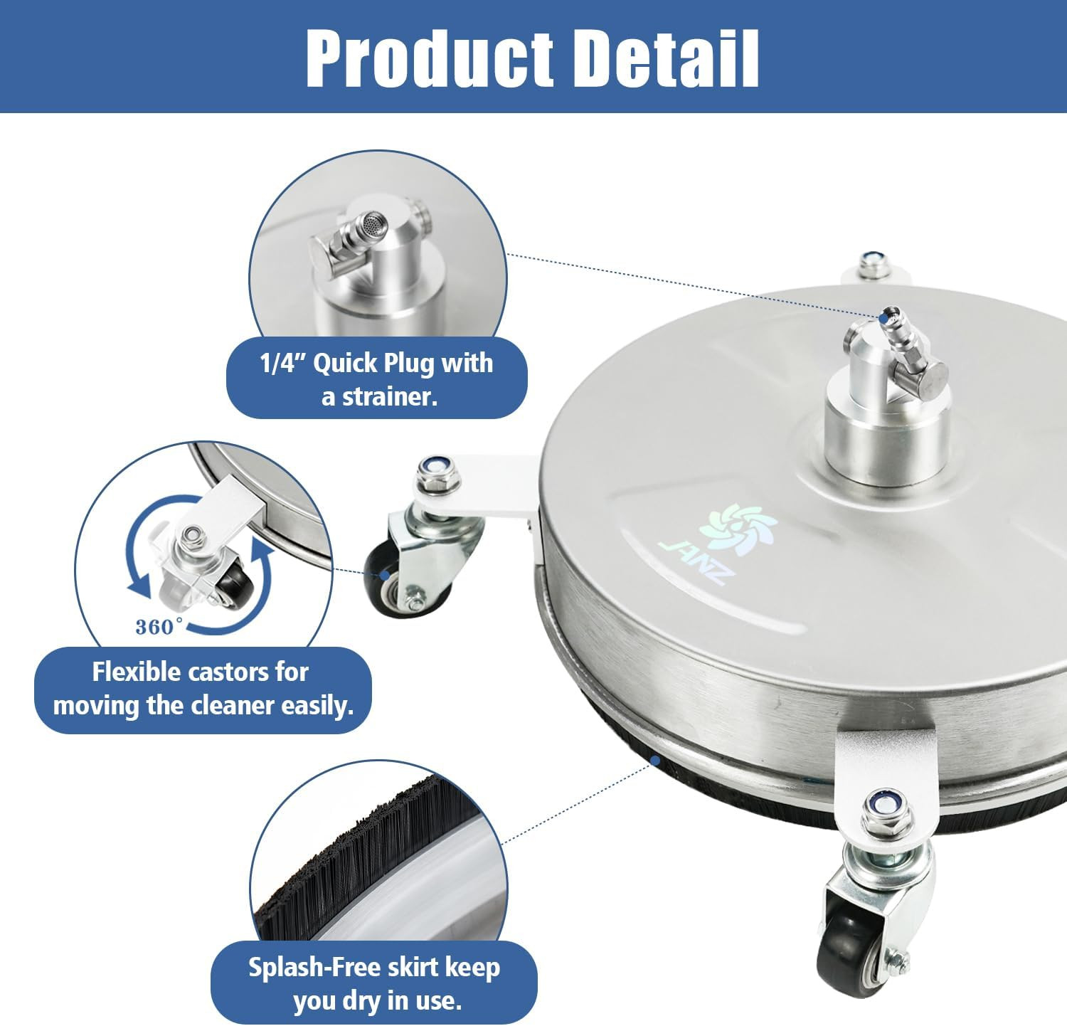14″ Pressure Washer Surface Cleaner with 3 Spray Nozzles, 4000 PSI