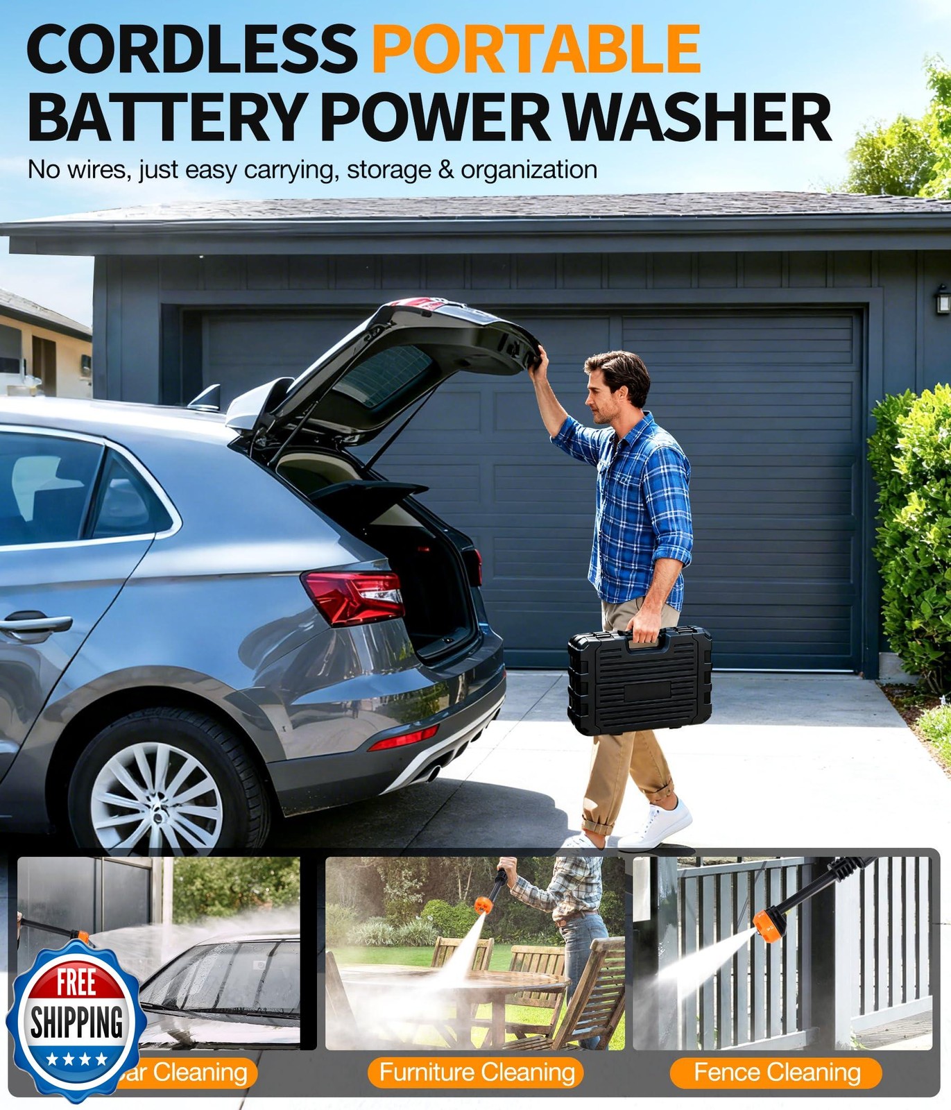 KimPump Cordless Pressure Washer Battery Operated, 500 PSI Cordless Power Was