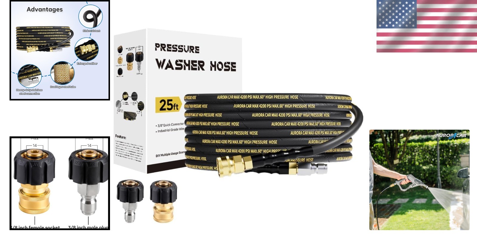 25FT Kink Resistant Pressure Washer Hose – 4200 PSI with 3/8 Quick Connect