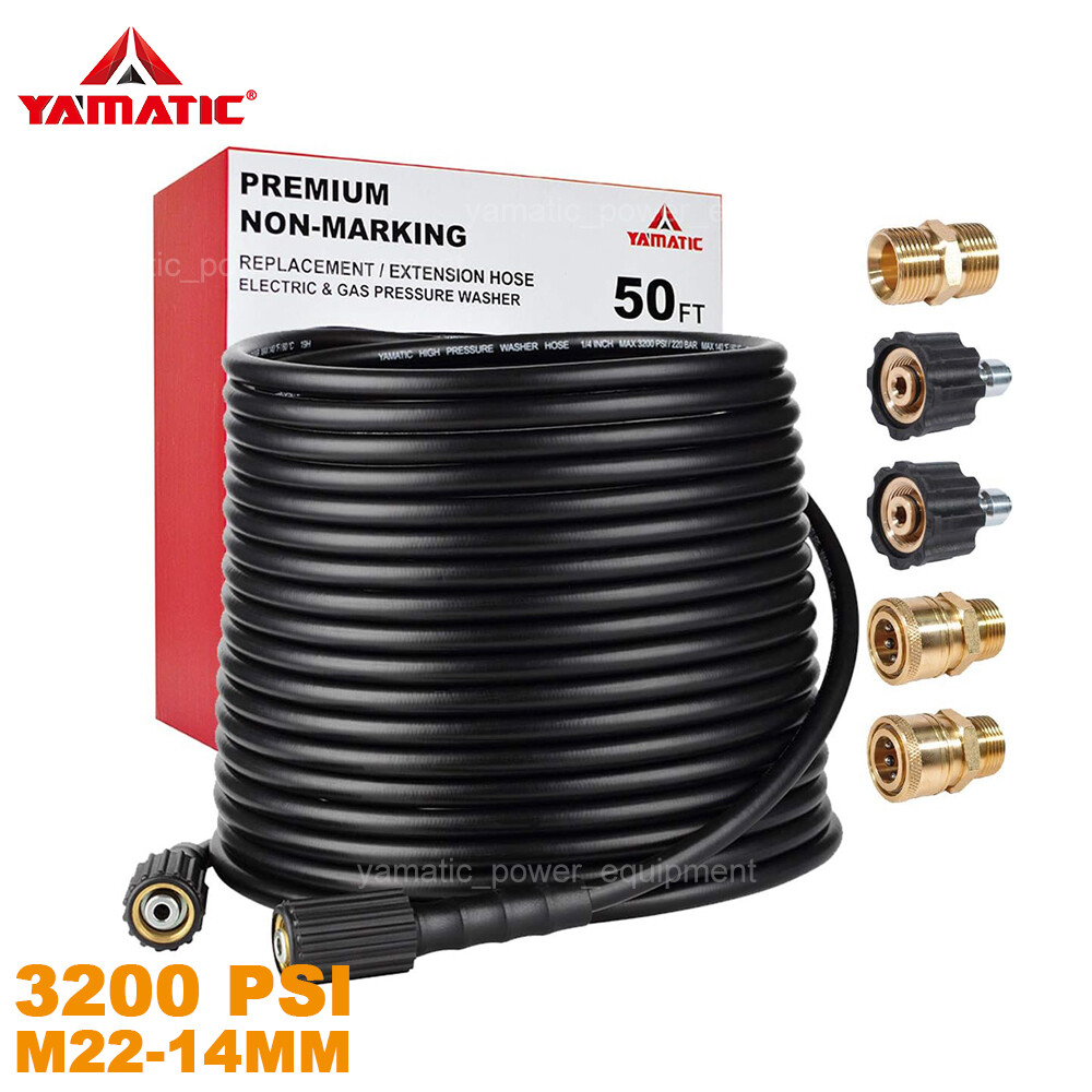 YAMATIC Pressure Washer Hose 1/4″ Kink Free M22-14mm to 3/8″ Quick Connect