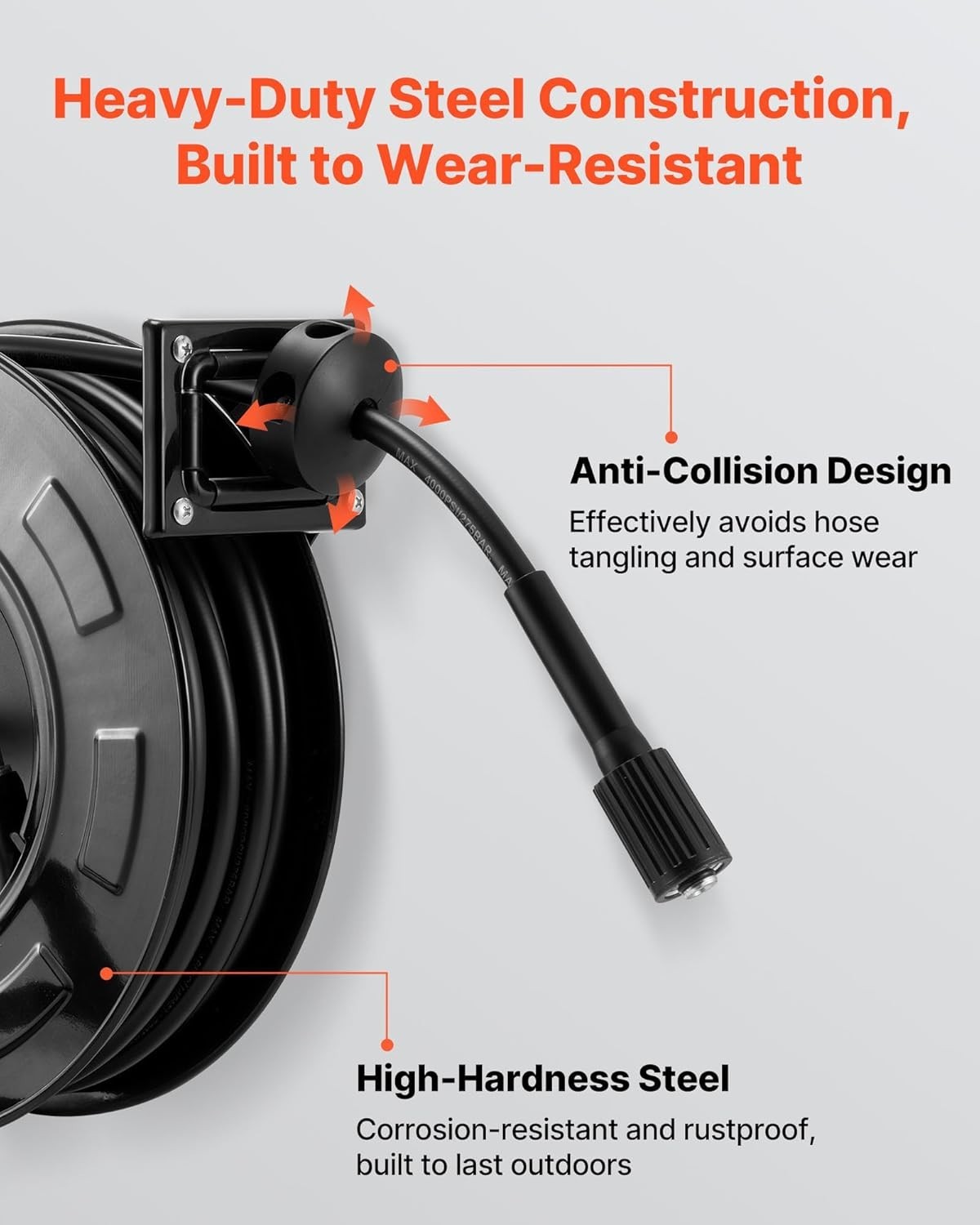 Steel Pressure Washer Hose Reel 60 Ft x 1/4 inch – Hassle-Free Storage