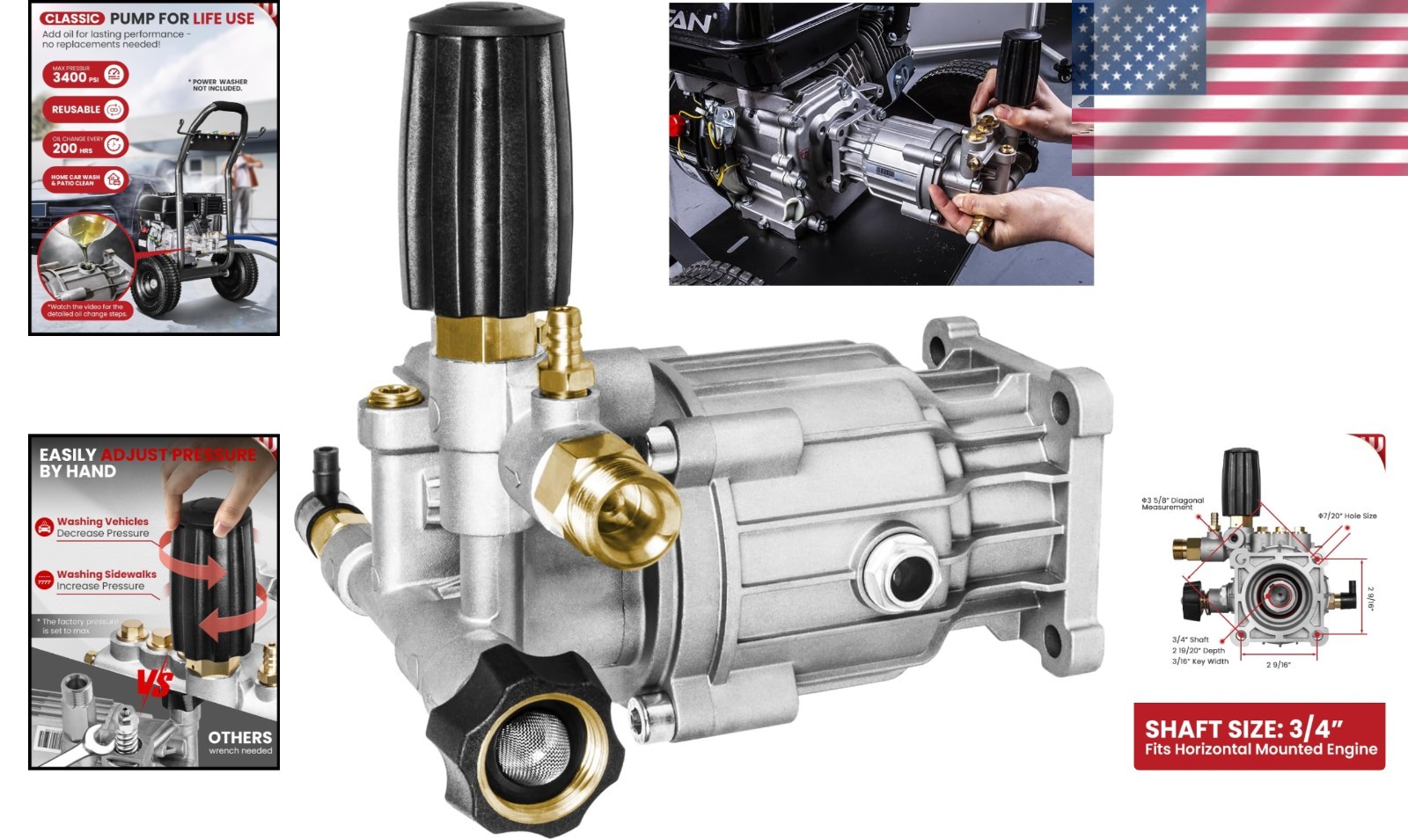 Enhanced 3400 PSI Pressure Washer Pump with Adjustable Control & Anti-Seize