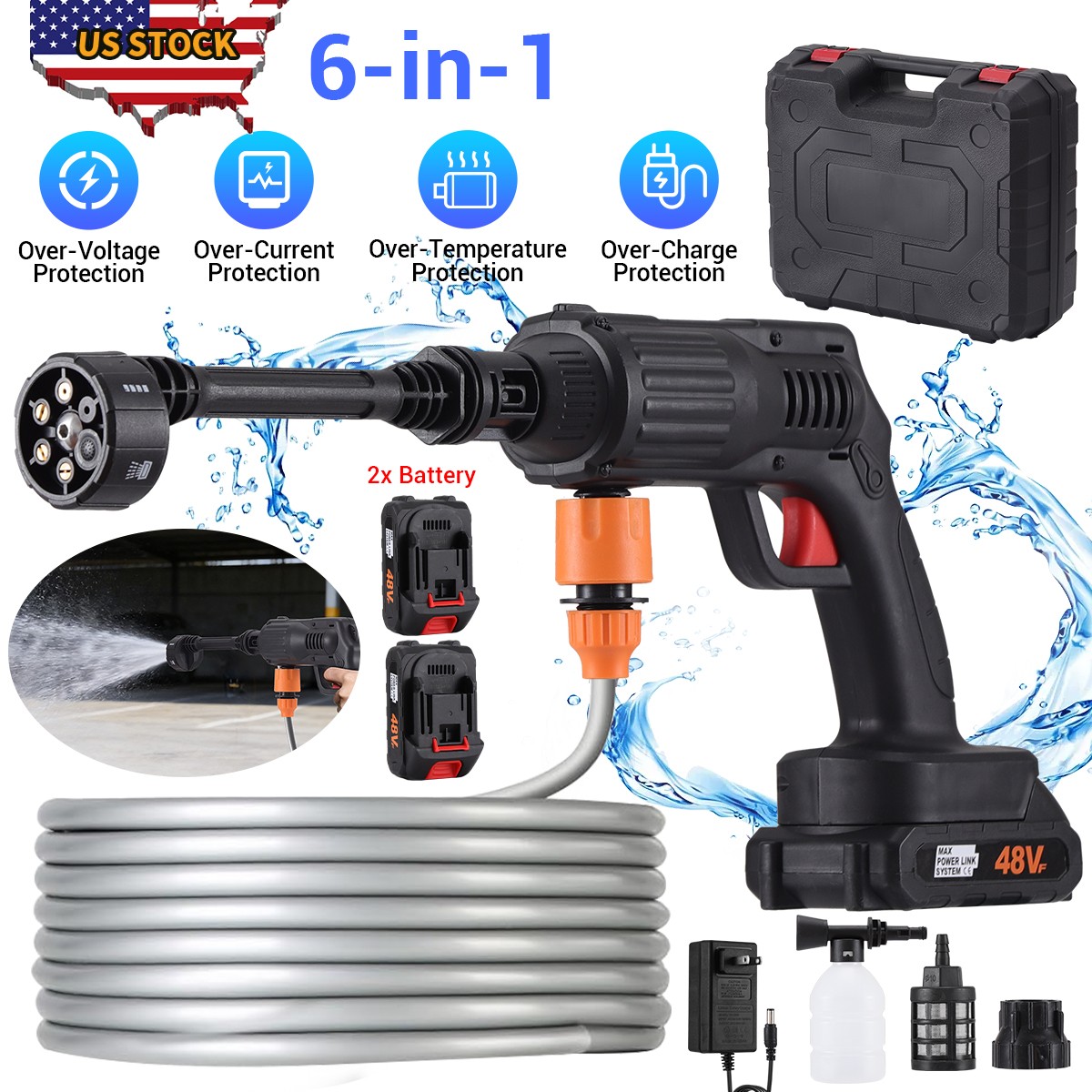Cordless Electric High Pressure 30Bar Washer Water Spray Gun Car Cleaner Tool