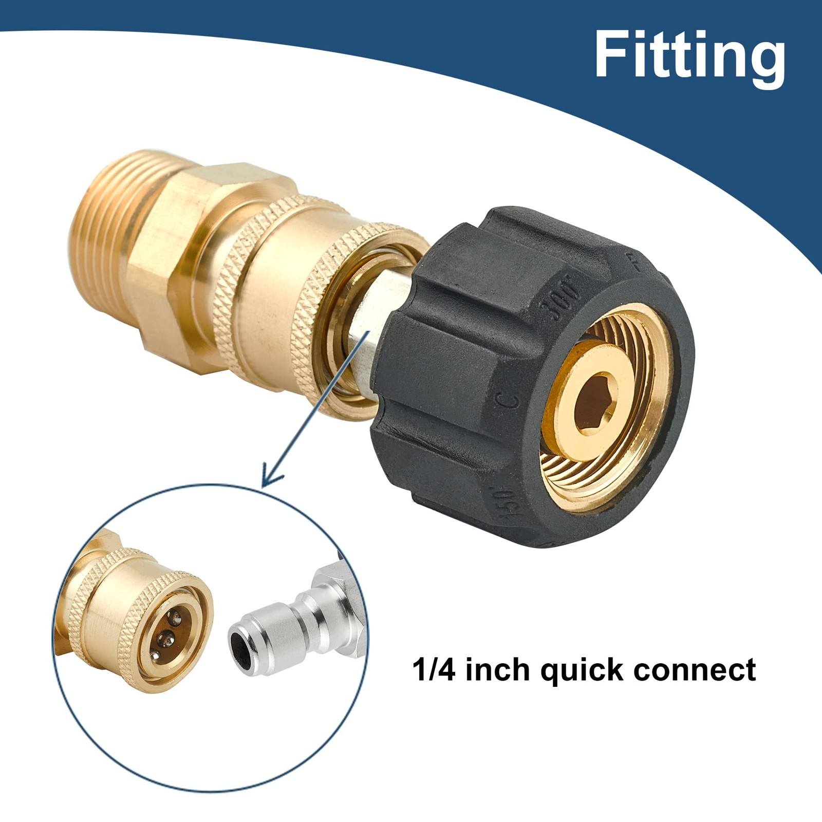 Pressure Washer Quick Connect Fittings M22 14mm to 1/4 Inch – 4 Piece Adapter