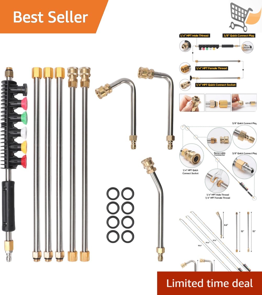 Pressure Washer Extension Wand Set Stainless Steel 9 Pack with Nozzle Tips