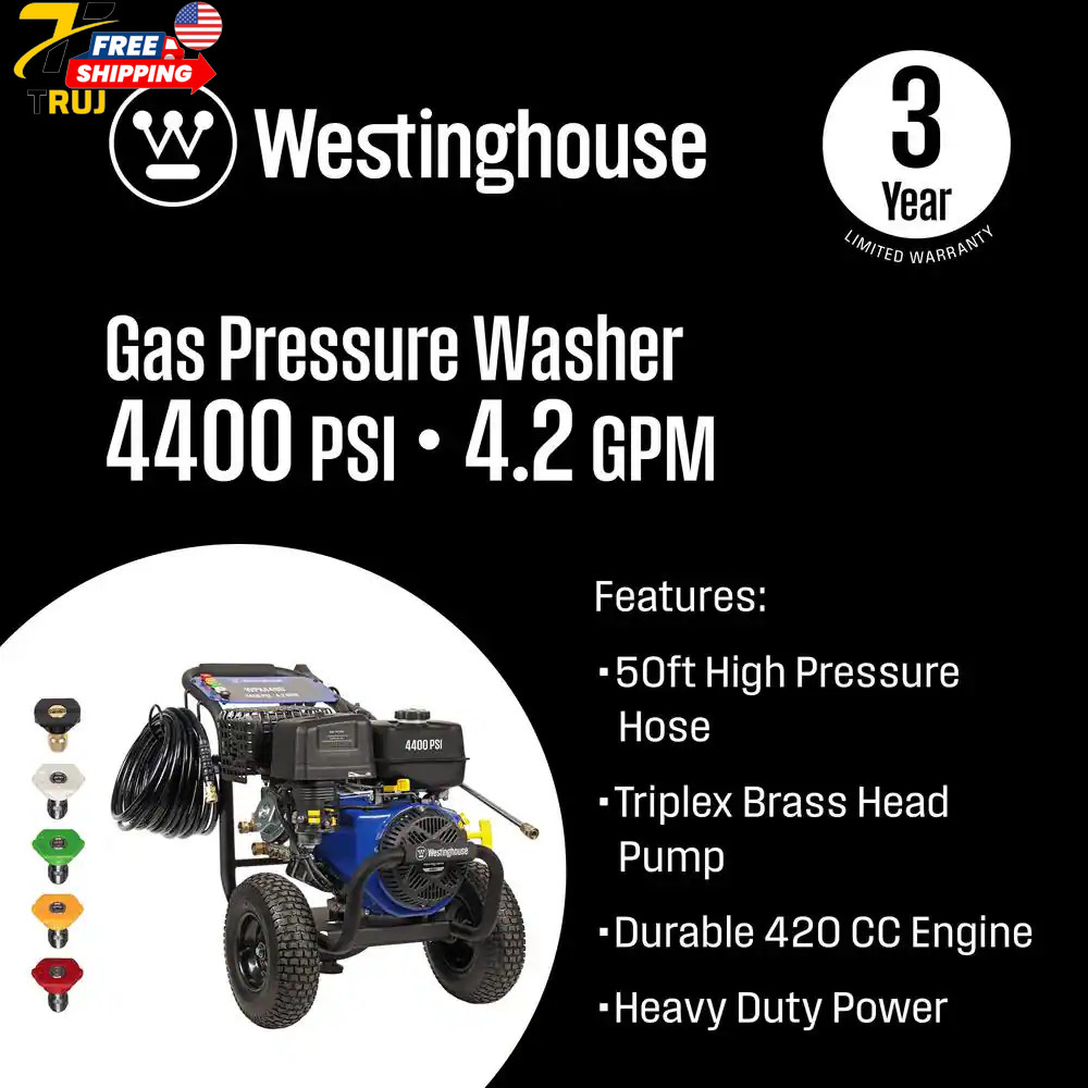 WPX 4400 psi 4.2 GPM 420 CC Cold Water Gas Powered Triplex Pump Pressure Washer