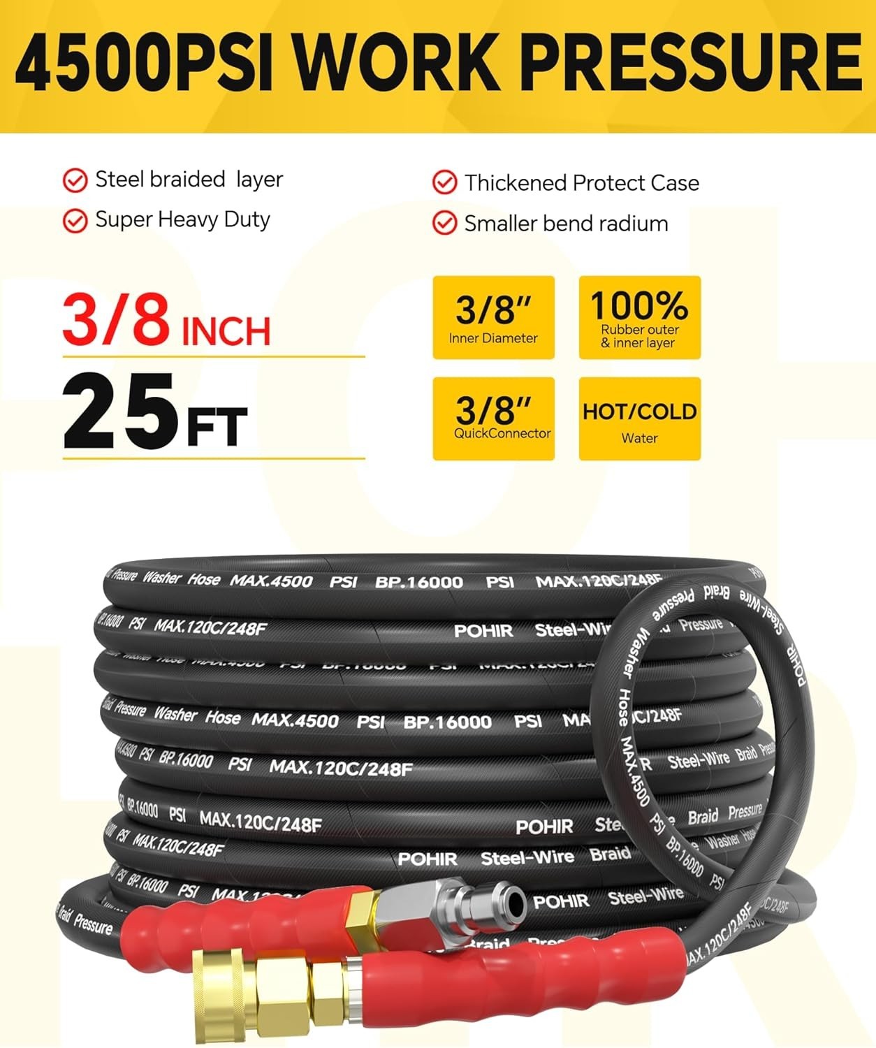 Industrial Grade 3/8′ Pressure Washer Hose 25ft – High Performance & Flexibility