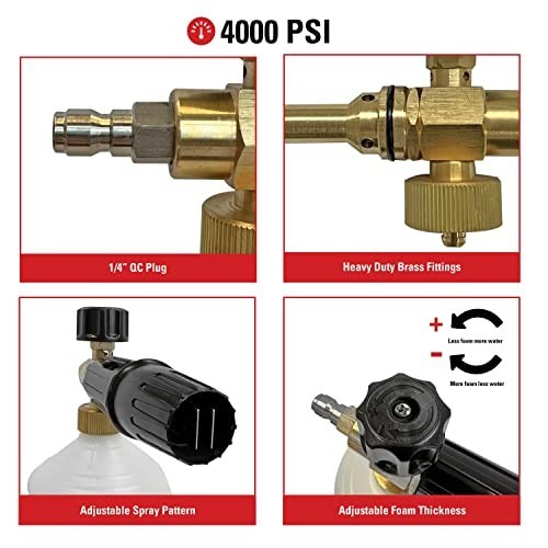 High-Pressure Washer Foam Cannon 1L with 1/4″ Quick Connector – Car Wash Tool